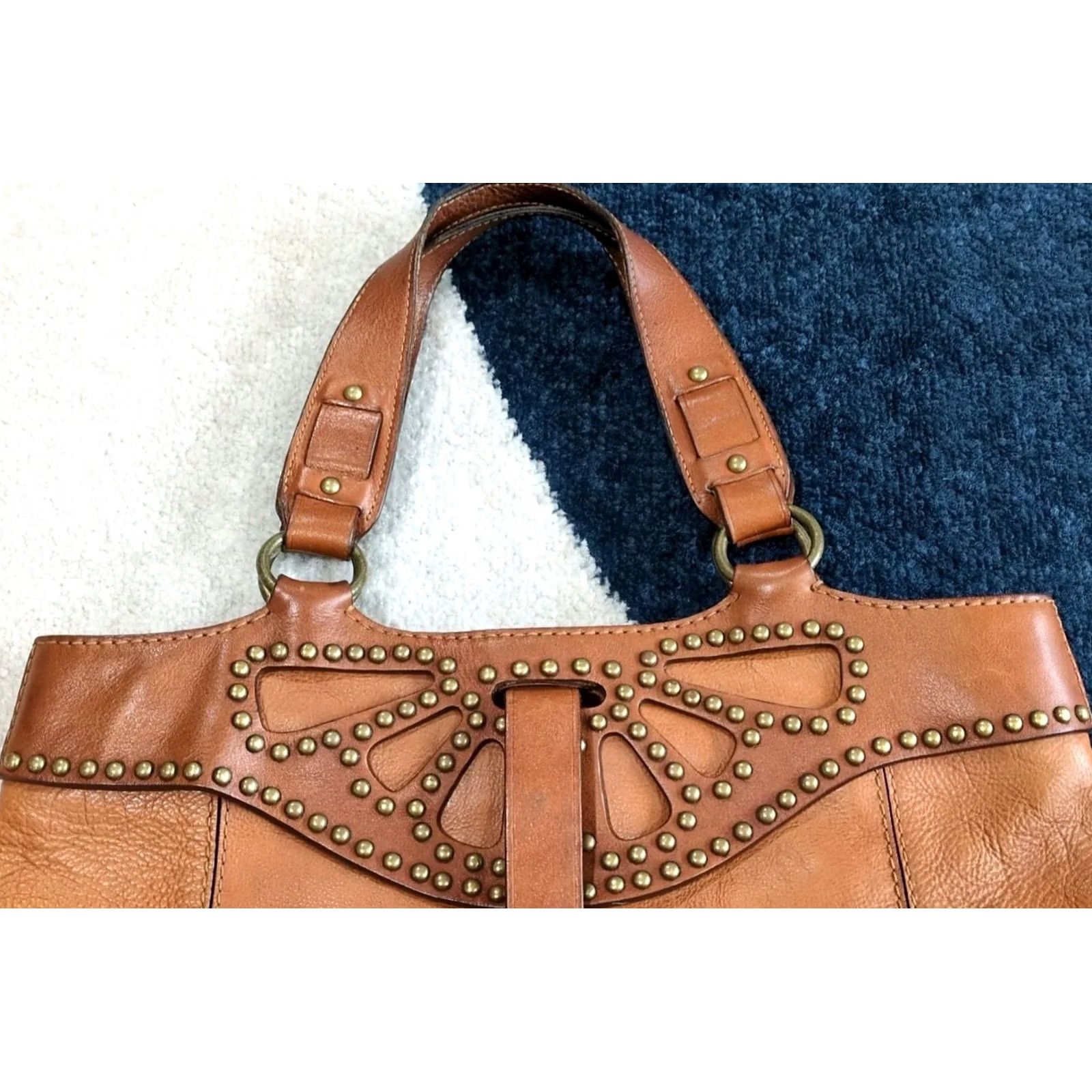 Michael Kors VINTAGE Michael Kors Studded Leather Hobo Tote Bag Brown Large 80s 90s Hippie Boho Womens Size ONE SIZE - 2 Thumbnail