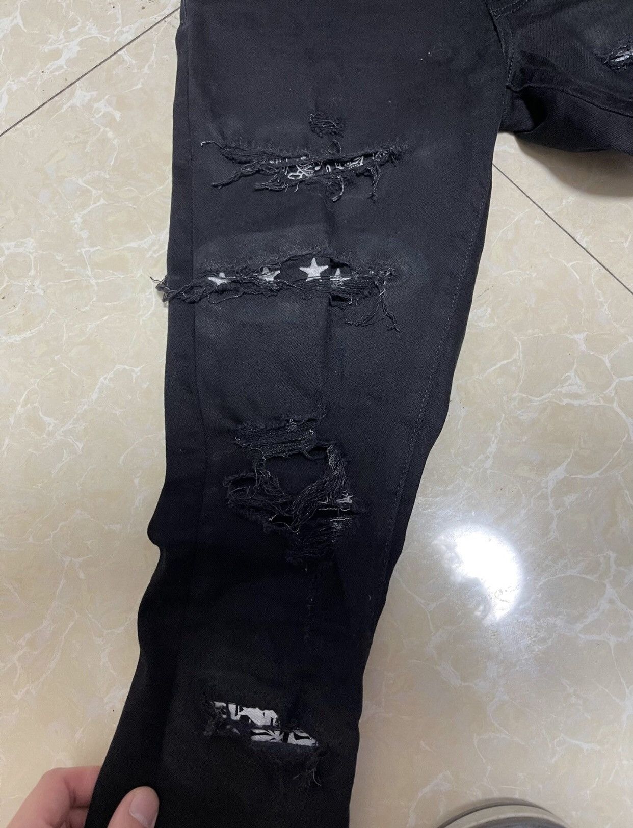 Amiri Amiri artist splices checkerboard flowers to destroy jeans Size US 30 / EU 46 - 4 Thumbnail