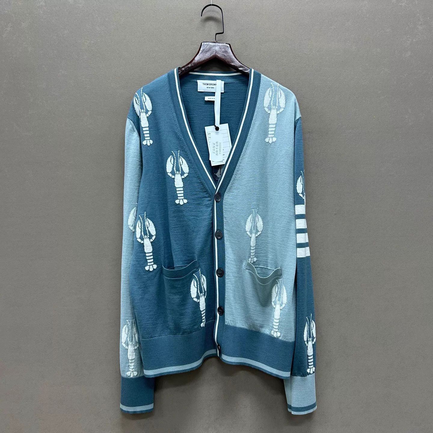 Thom Browne Thom Browne 99 New Blue Lobster Embroidered Wool Cardi3 Size L / US 10 / IT 46 - 1 Thumbnail