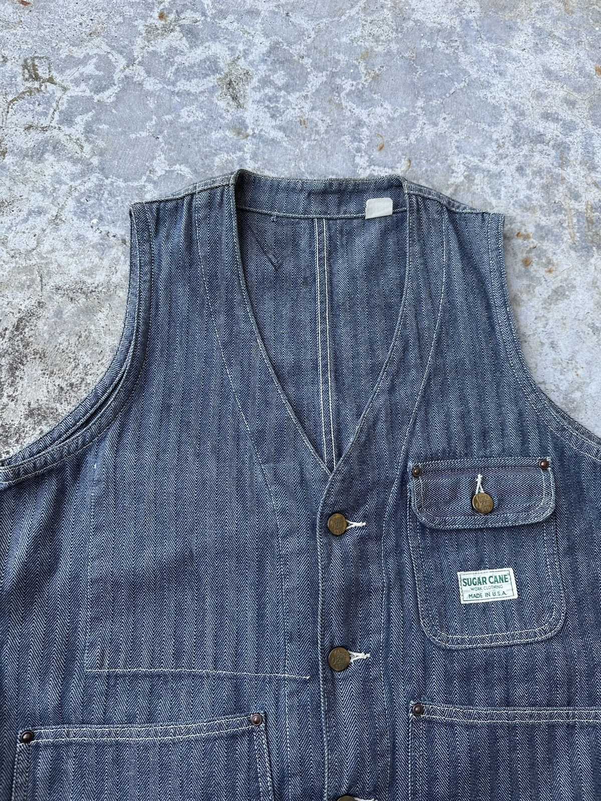 Sugar Cane Herringbone HBT chore denim work canvas buckle back vest Size US M / EU 48-50 / 2 - 5 Thumbnail
