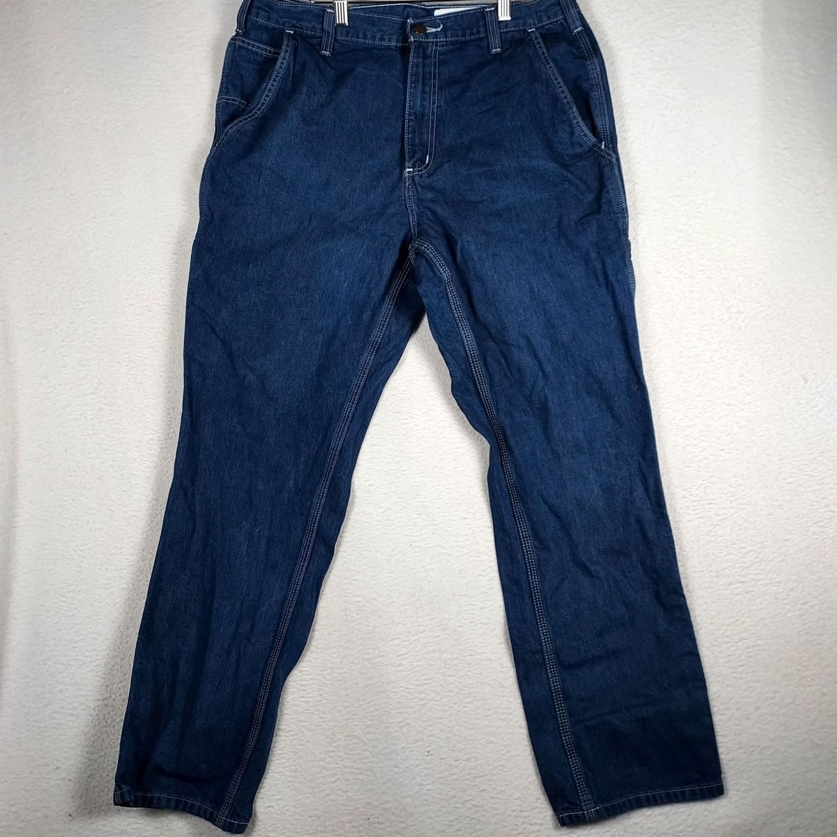 Carhartt Carhartt Mens Jeans 33x32 Denim Straight Leg Blue 5-Pocket Zip Mid Rise Relaxed Regular Inseam 32" - Cotton Heavyweight Workwear Size US 33 - 2 Thumbnail