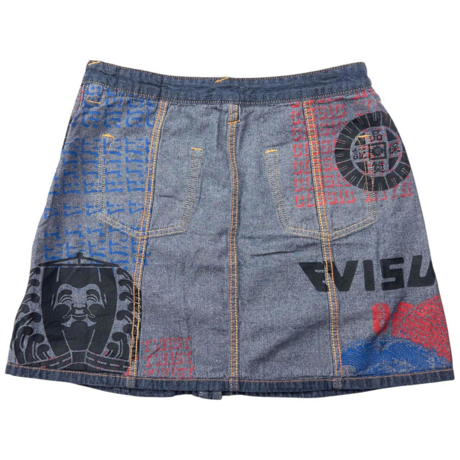 Vintage 2000s Evisu Double Gull Reversible Denim Mini Skirt