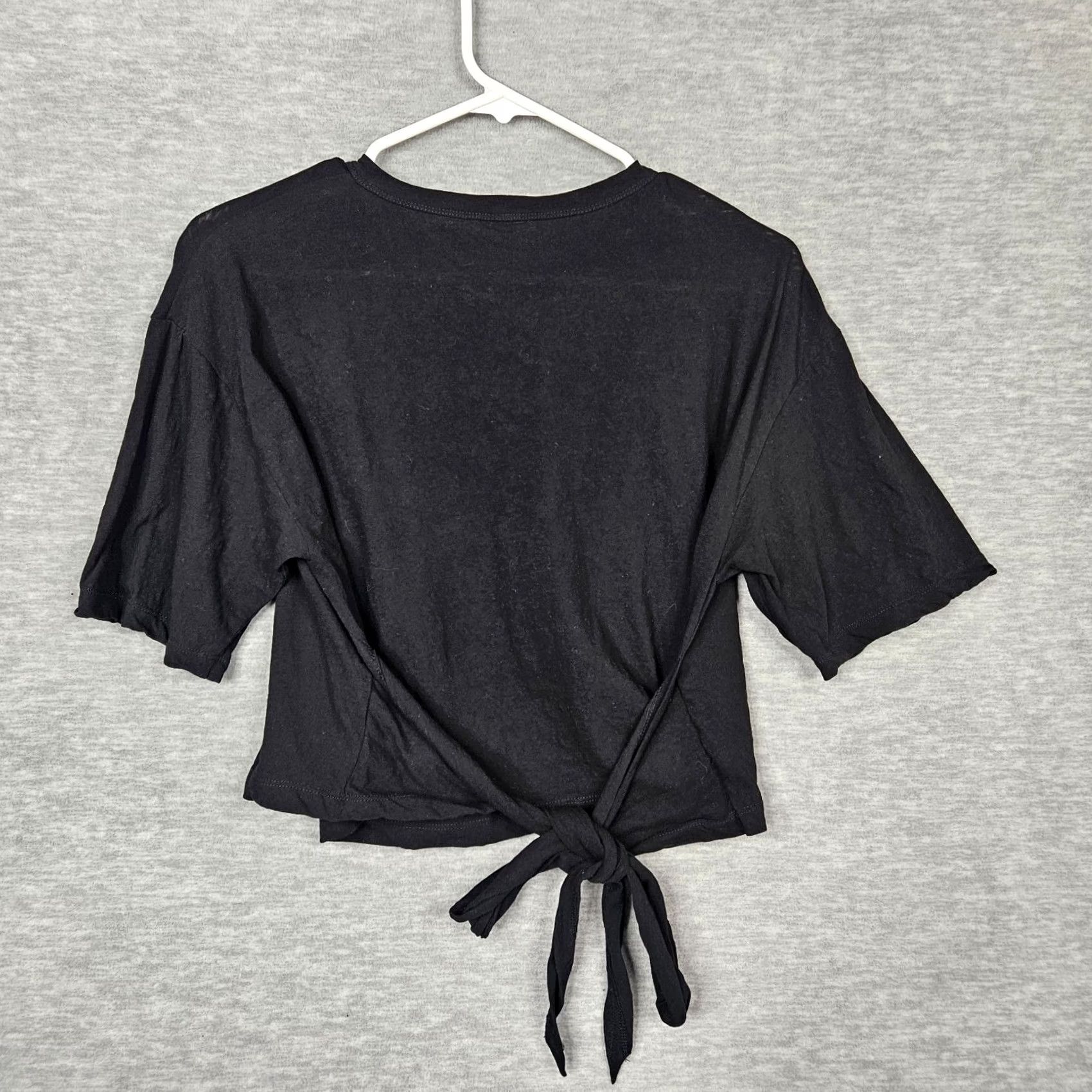 Vintage A.L.C Women's Black Cropped Short Sleeve Tie Waist Cotton Tee XS Size 26" / US 2 / IT 38 - 8 Thumbnail
