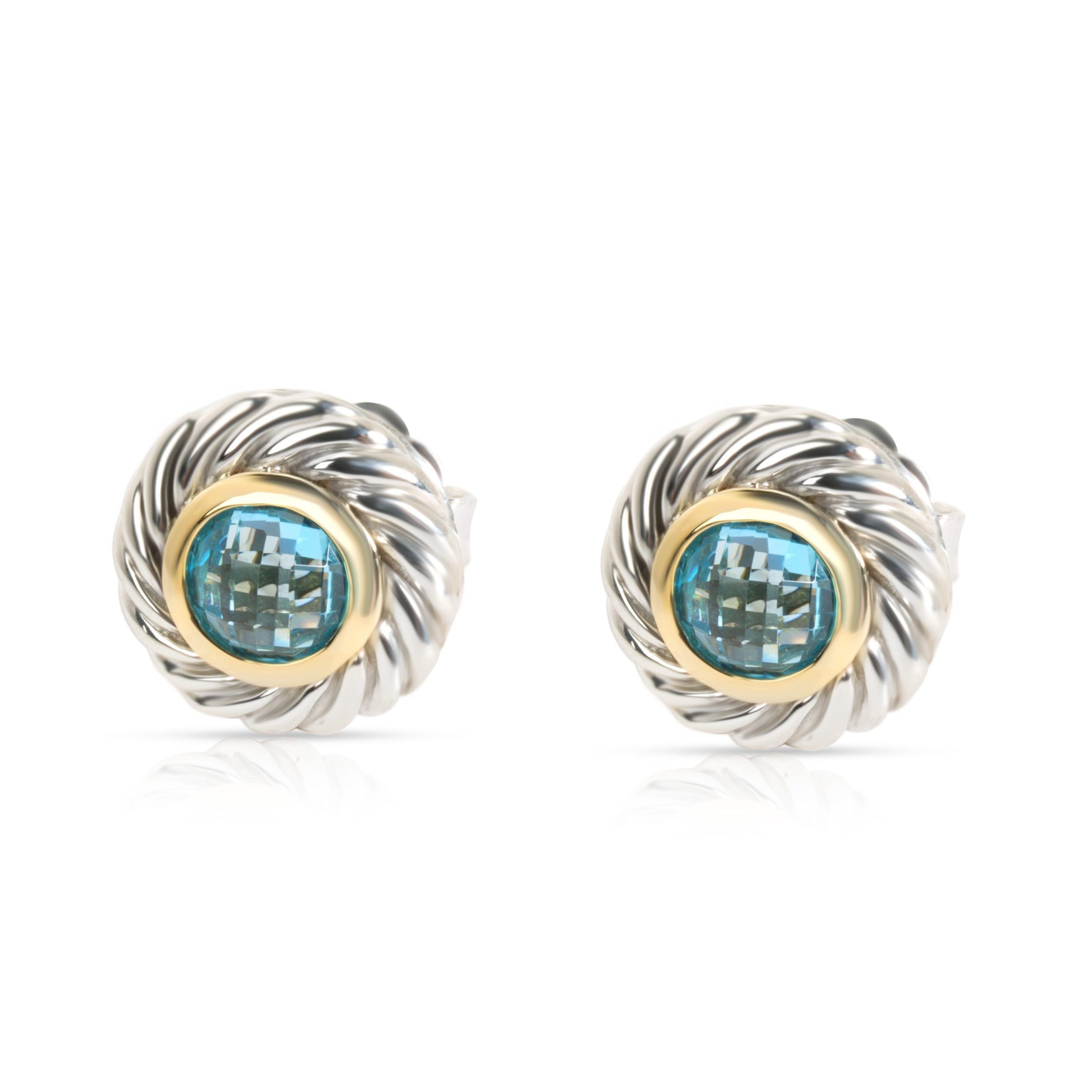 image of David Yurman Cable Blue Topaz Cookie Stud Earring In18K Gold/sterling Silver, Women's
