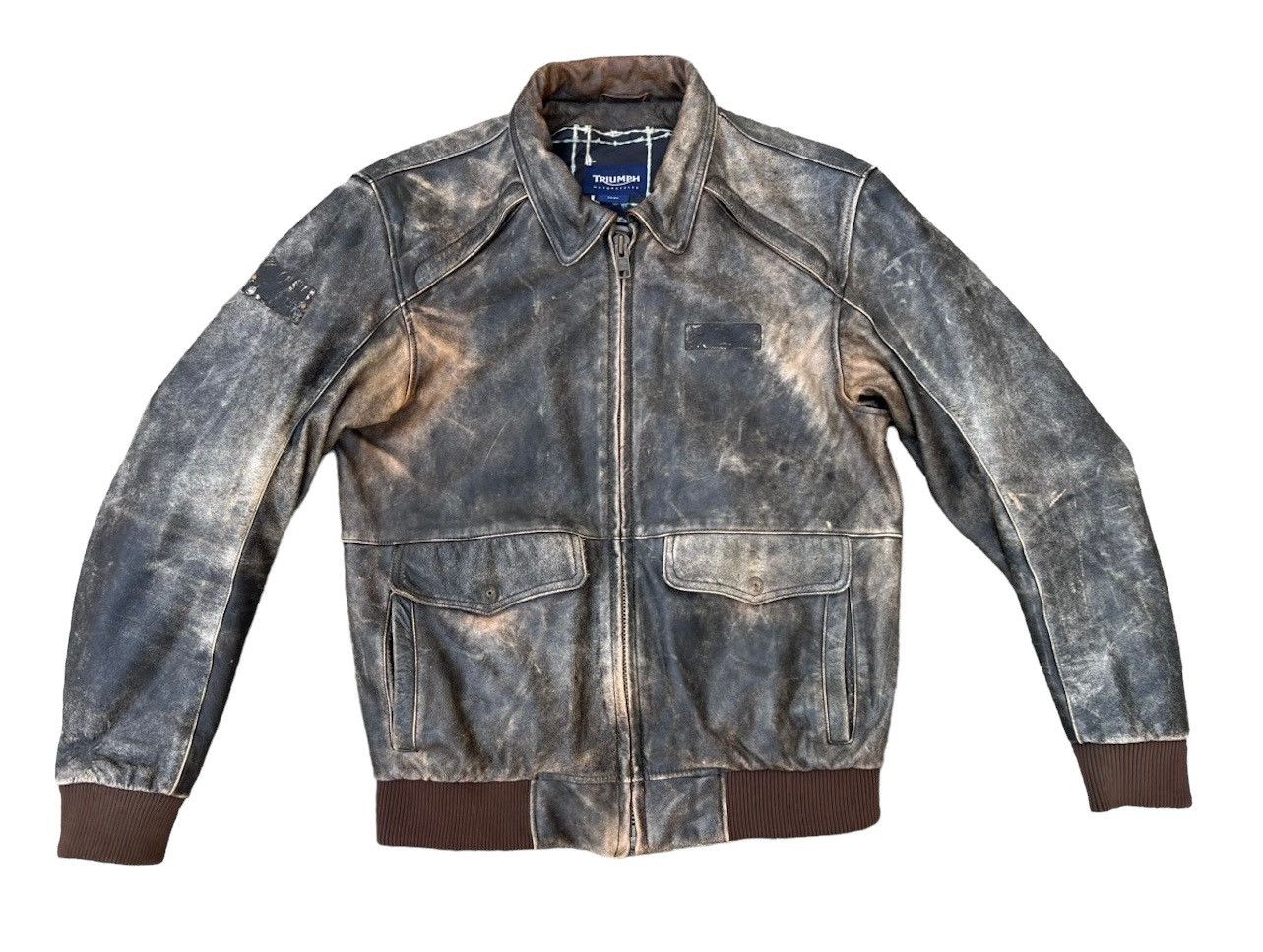 Leather Vintage Triumph Motorcycles Fade Patina Leather Jacket Size US L / EU 52-54 / 3 - 2 Thumbnail