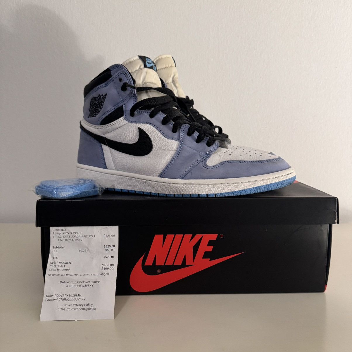 Jordan Brand × Nike A1 Jordan Retro 1 University Blue Size US 12 / EU 45 - 8 Thumbnail