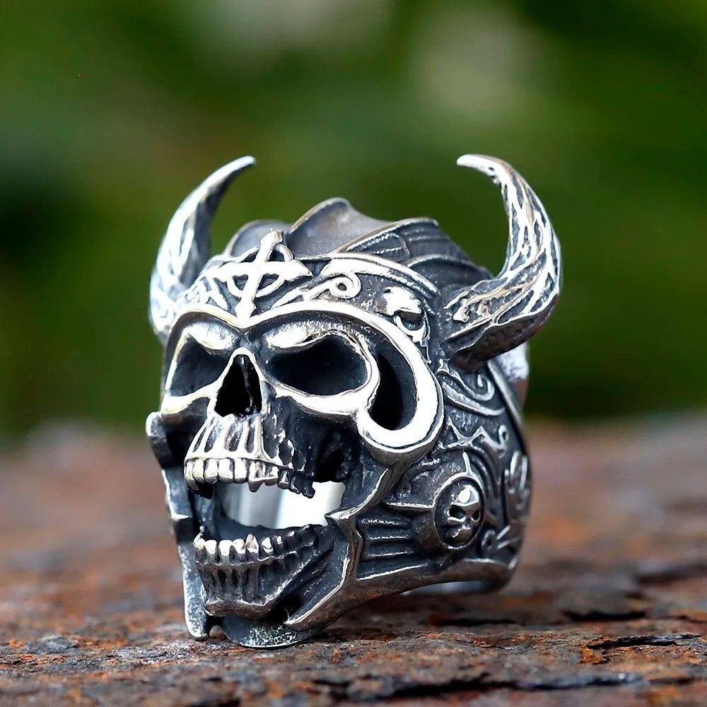 Jewelry Viking Warrior Skull Ring Streetwear Jewelry Fashion Gift Size ONE SIZE - 3 Thumbnail