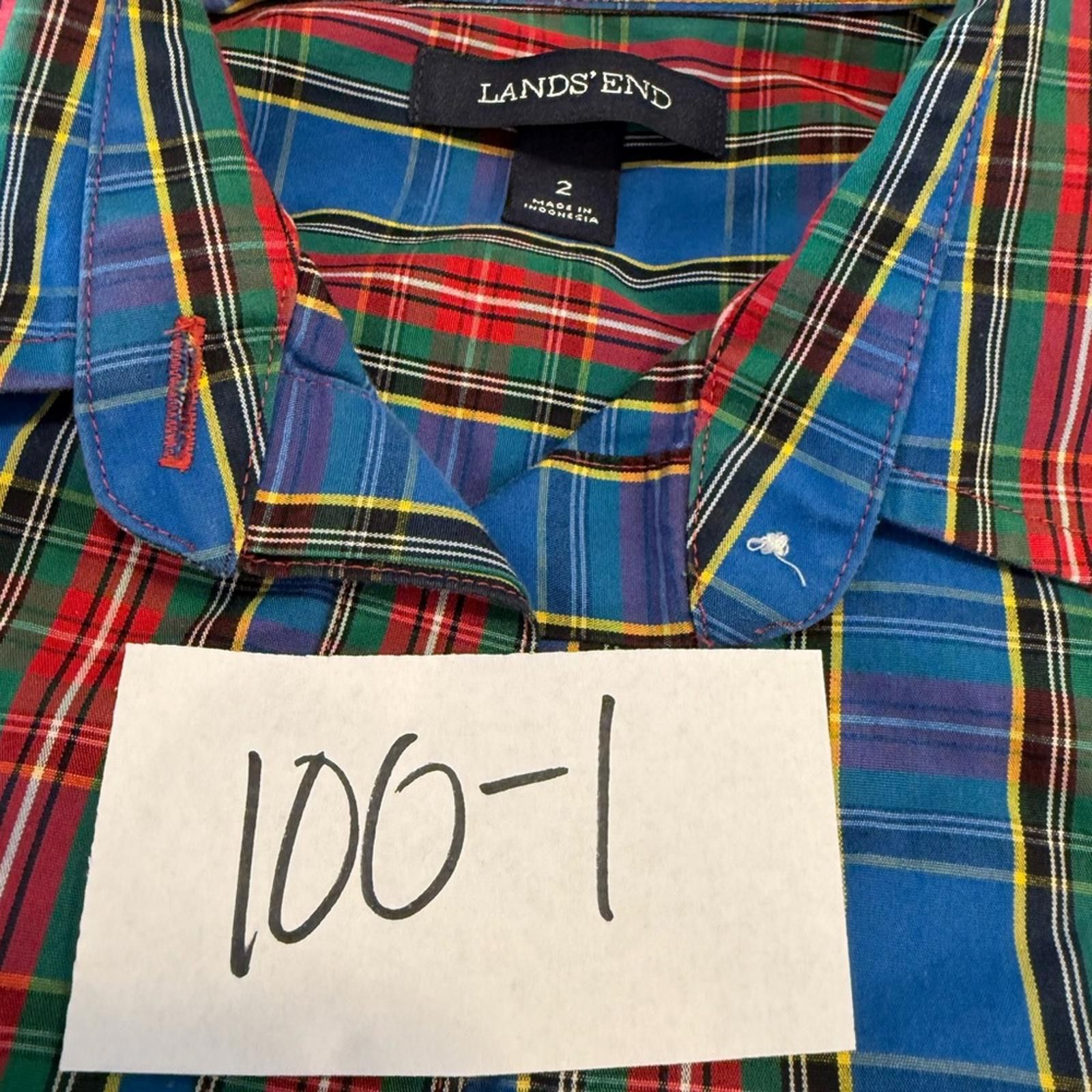 Lands' End Land’s End plaid shirt 3/4 button up blue red green SZ 2 Size XS / US 0-2 / IT 36-38 - 9 Thumbnail