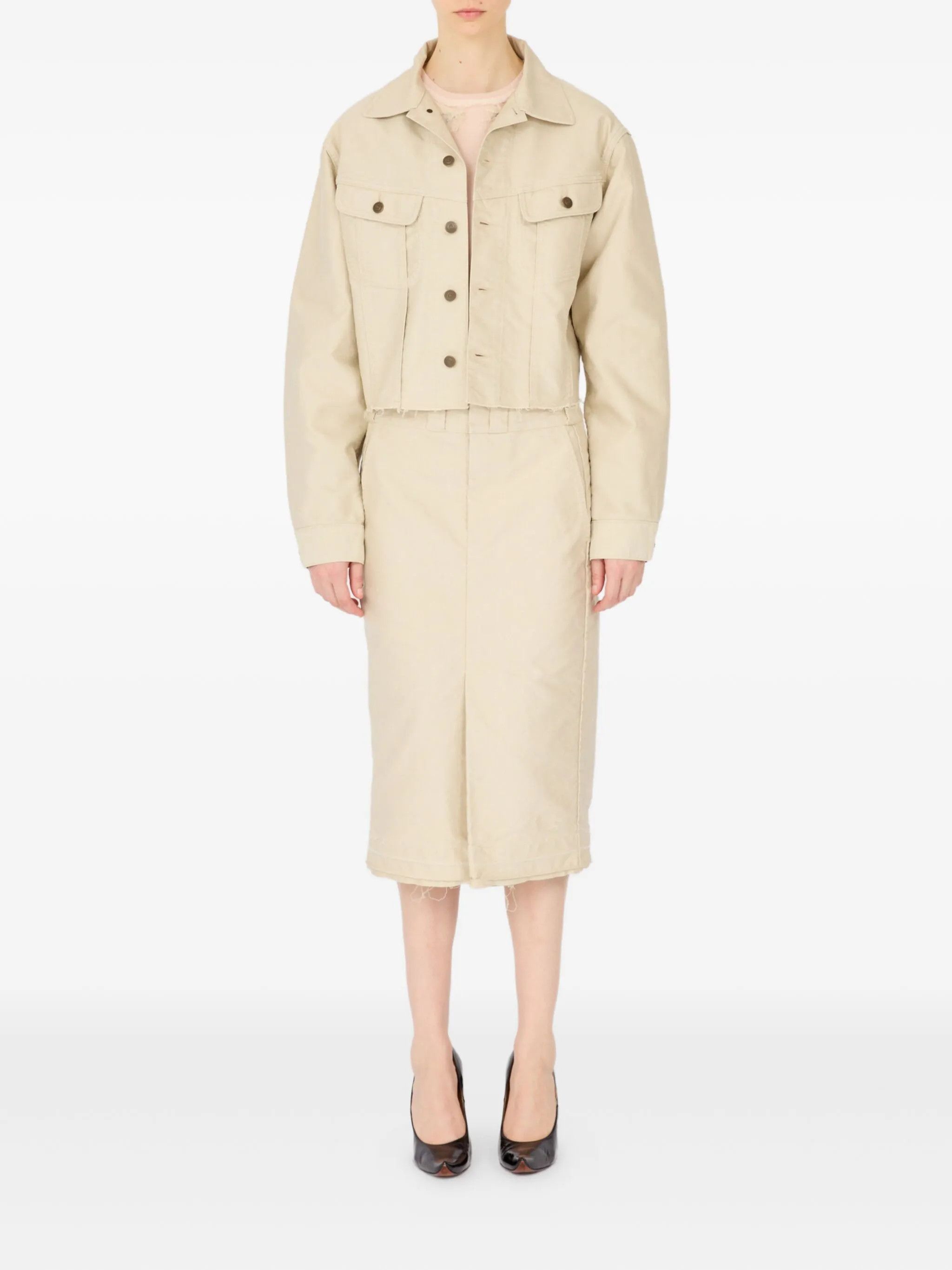 Maison Margiela o1w1db10526 Short Denim Jacket in Cream Size S / US 4 / IT 40 - 2 Thumbnail