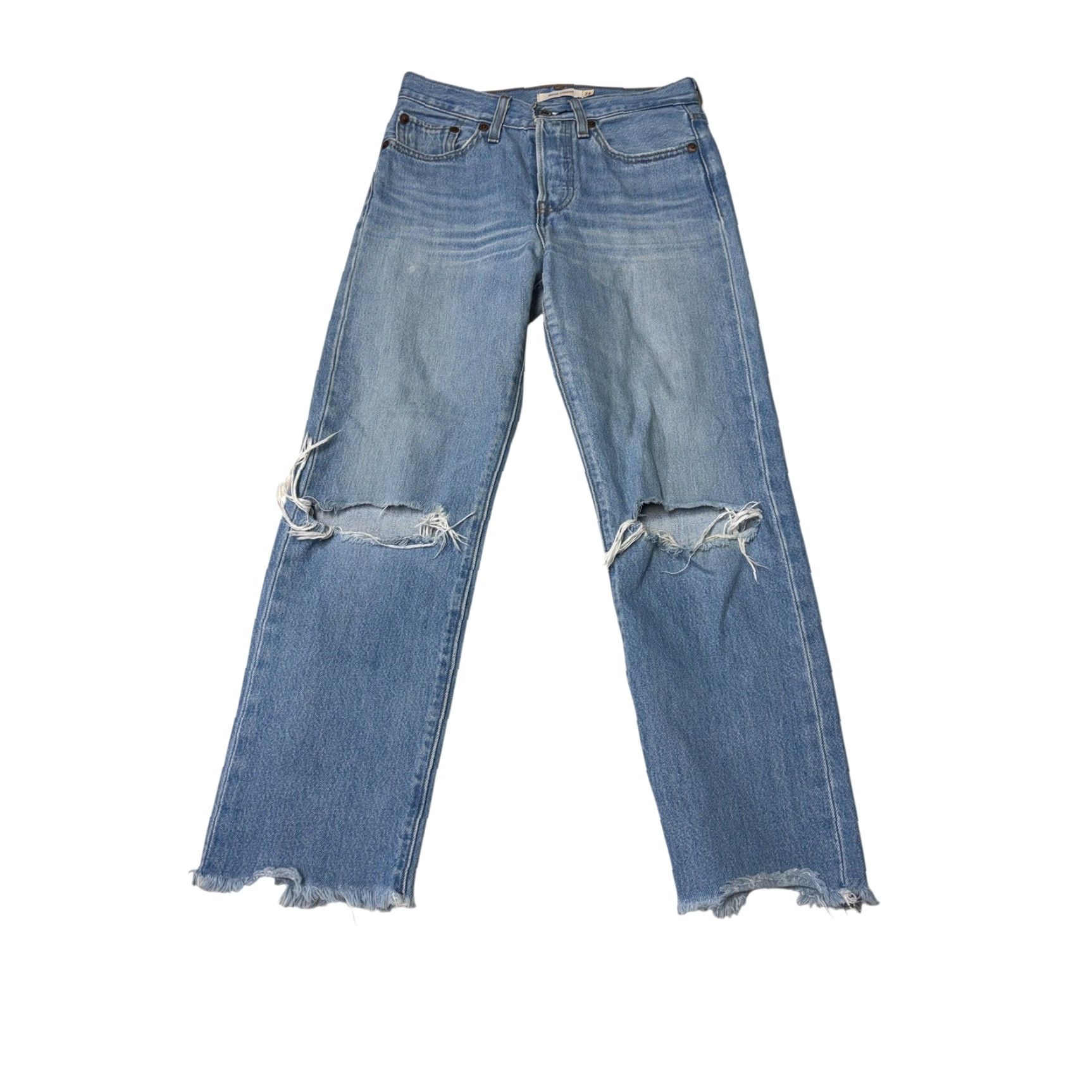 Levi's Levi's Premium Wedgie Straight Jeans Light Wash 24" W24 L24 100% Cotton Distressed Women High Rise with Pockets Vintage N/A Size 42" / US 20 - 2 Thumbnail