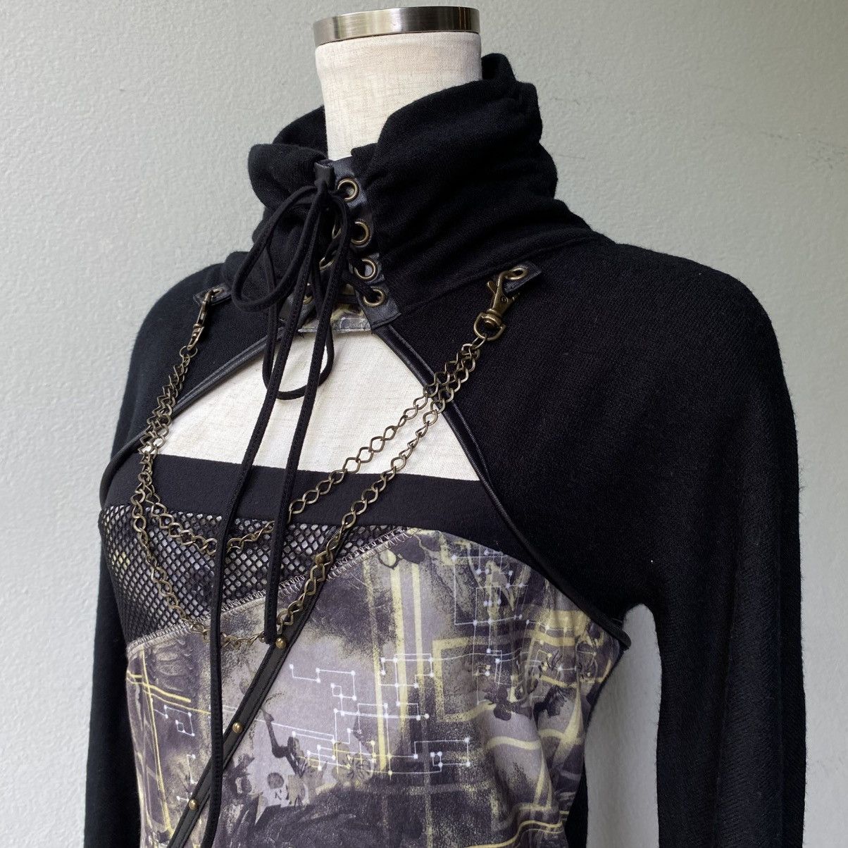 Japanese Brand OZZ CROCE Y2K Punk Black Dragon Print Layered Top Size S / US 4 / IT 40 - 22 Thumbnail