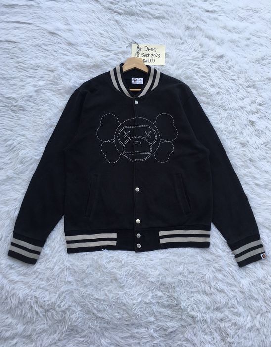 Bape RARE Bape Baby Milo X Kaws Cotton Varsity Jacket | Grailed