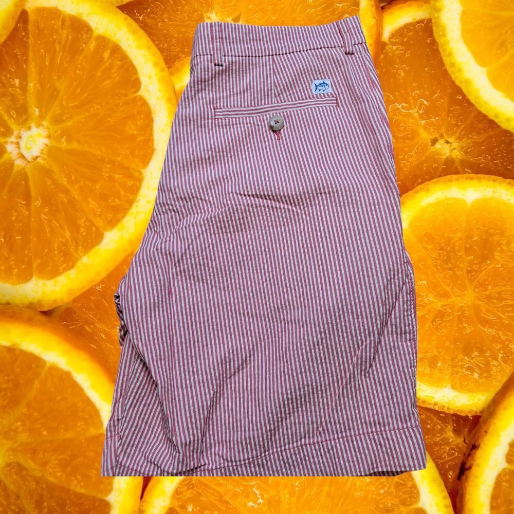 Southern Tide Southern Tide Skipjack Red Seersucker Striped Casual Summer Size US 33 - 1 Thumbnail