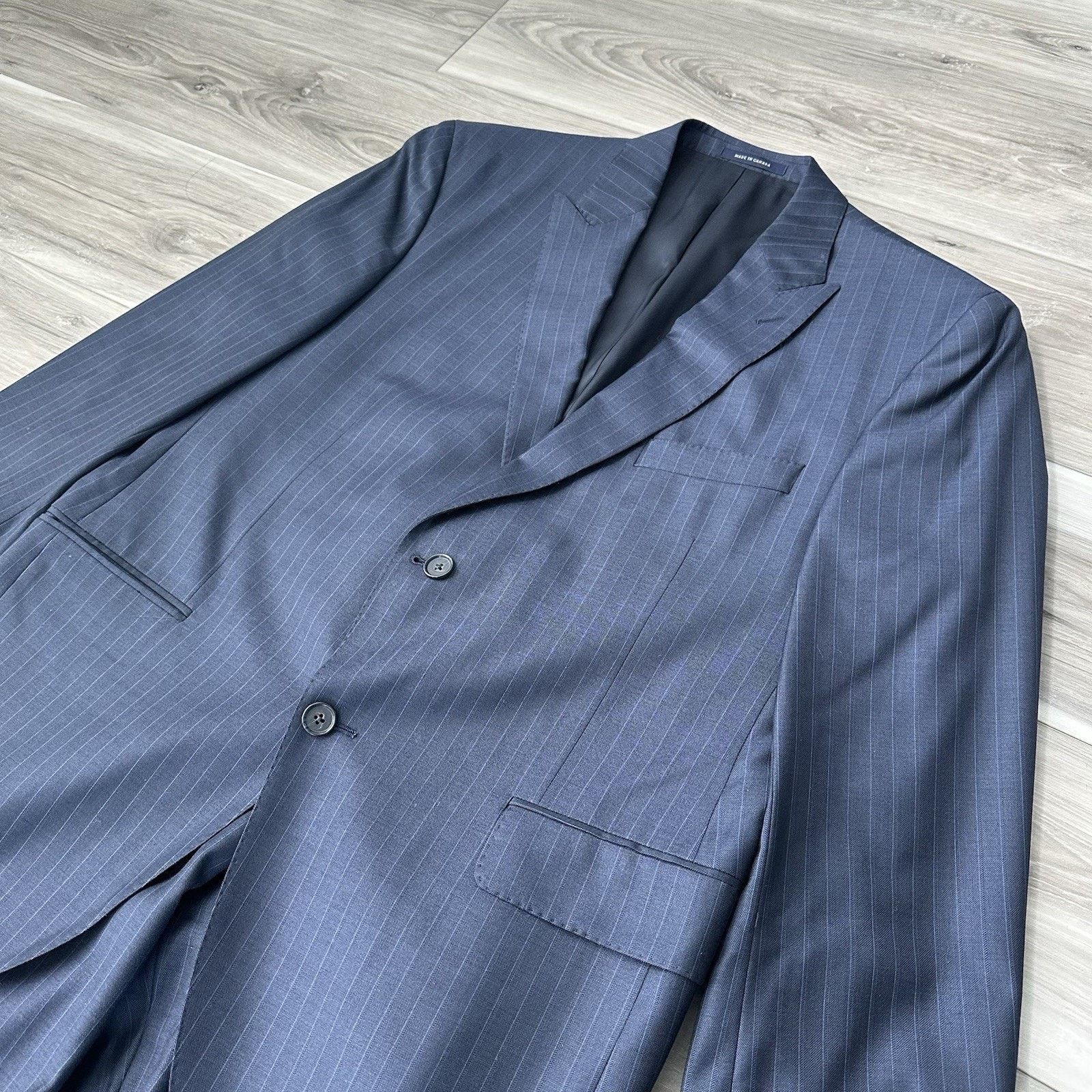 Daniel Cremieux Daniel Cremieux Loro Piana Super 130 Navy Pinstripe 42S Suit Size 42S - 2 Thumbnail