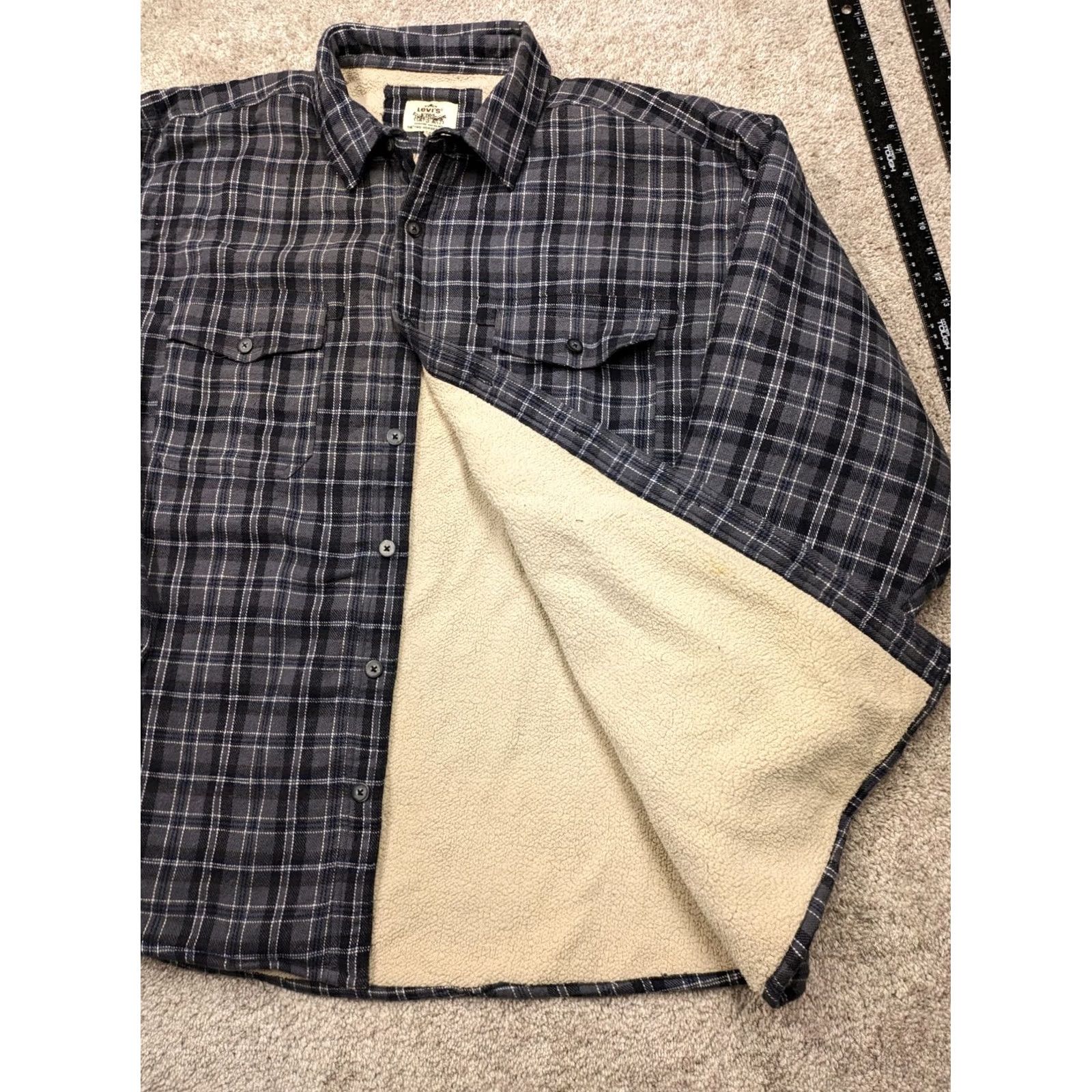 Levi's Levi's Men XXL Flannel Jacket Shackleton Shacket Sherpa Lined Plaid Black Button Size US XXL / EU 58 / 5 - 5 Thumbnail