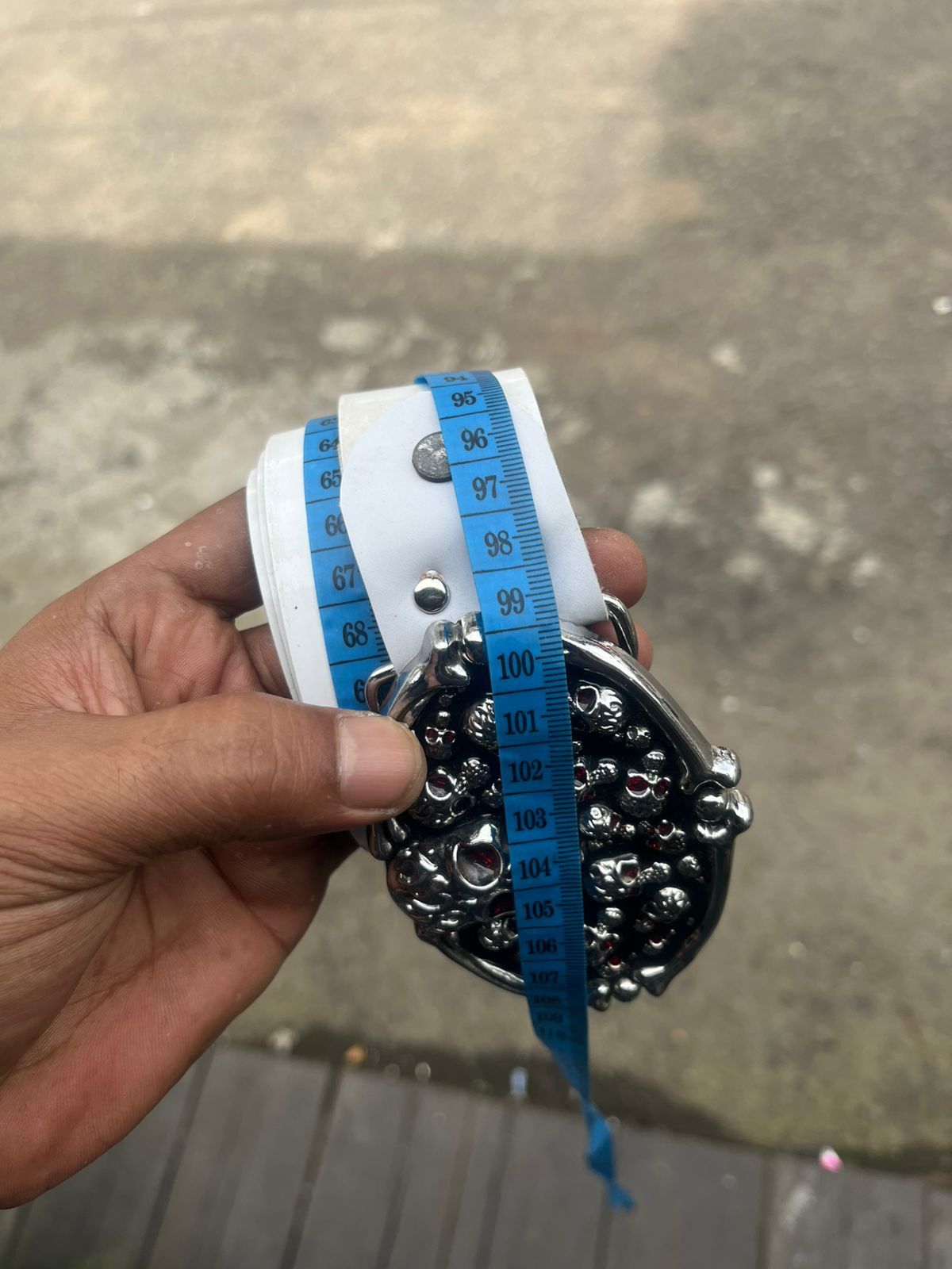 If Six Was Nine Red Eyes Skull Pile Buckle White Syintetic Belt Size 32 - 6 Thumbnail