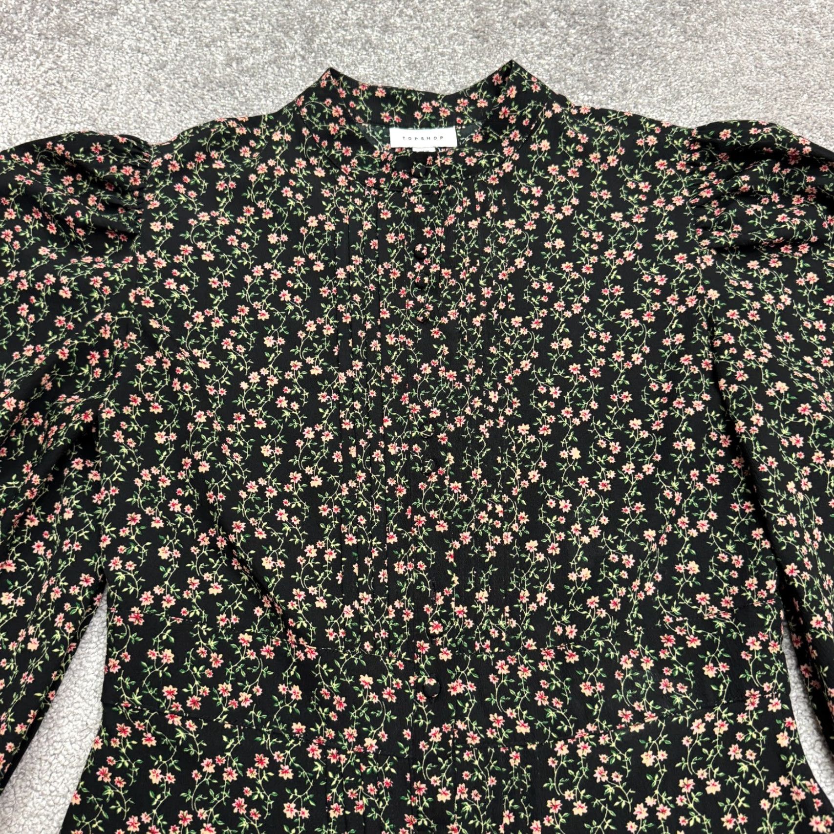 Topshop Topshop Dress Womens Mini Puff Sleeve High Neck Black Floral 8 Size M / US 6-8 / IT 42-44 - 3 Thumbnail