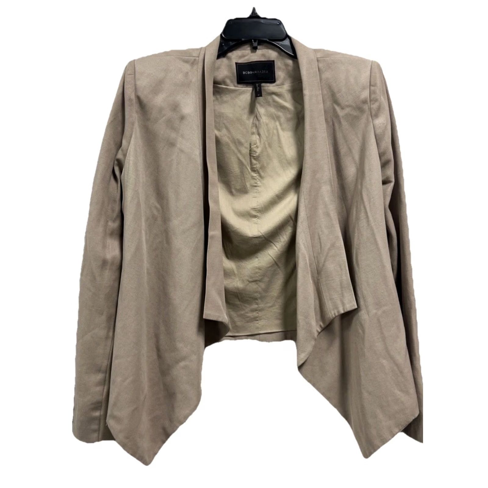 Bcbgmaxazria BCBGMAXAZRIA Women’s Blazer Medium Taupe Draped Open Front Lightweight Moto Waterfall Size M / US 6-8 / IT 42-44 - 3 Thumbnail