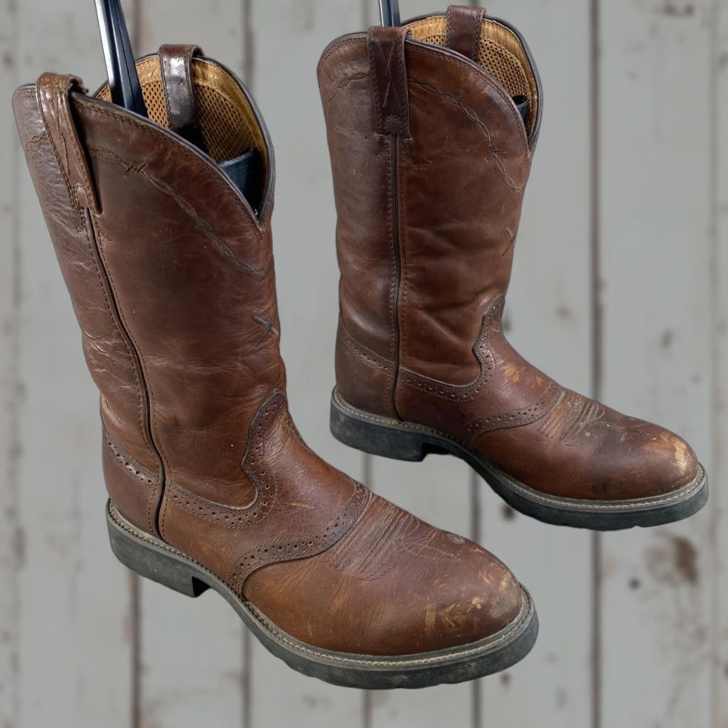 Twisted X Twisted X Mens 10 D Brown Leather Cowboy Boots Round Toe Western Work Boots Shirt Size US 10 / EU 43 - 1 Thumbnail