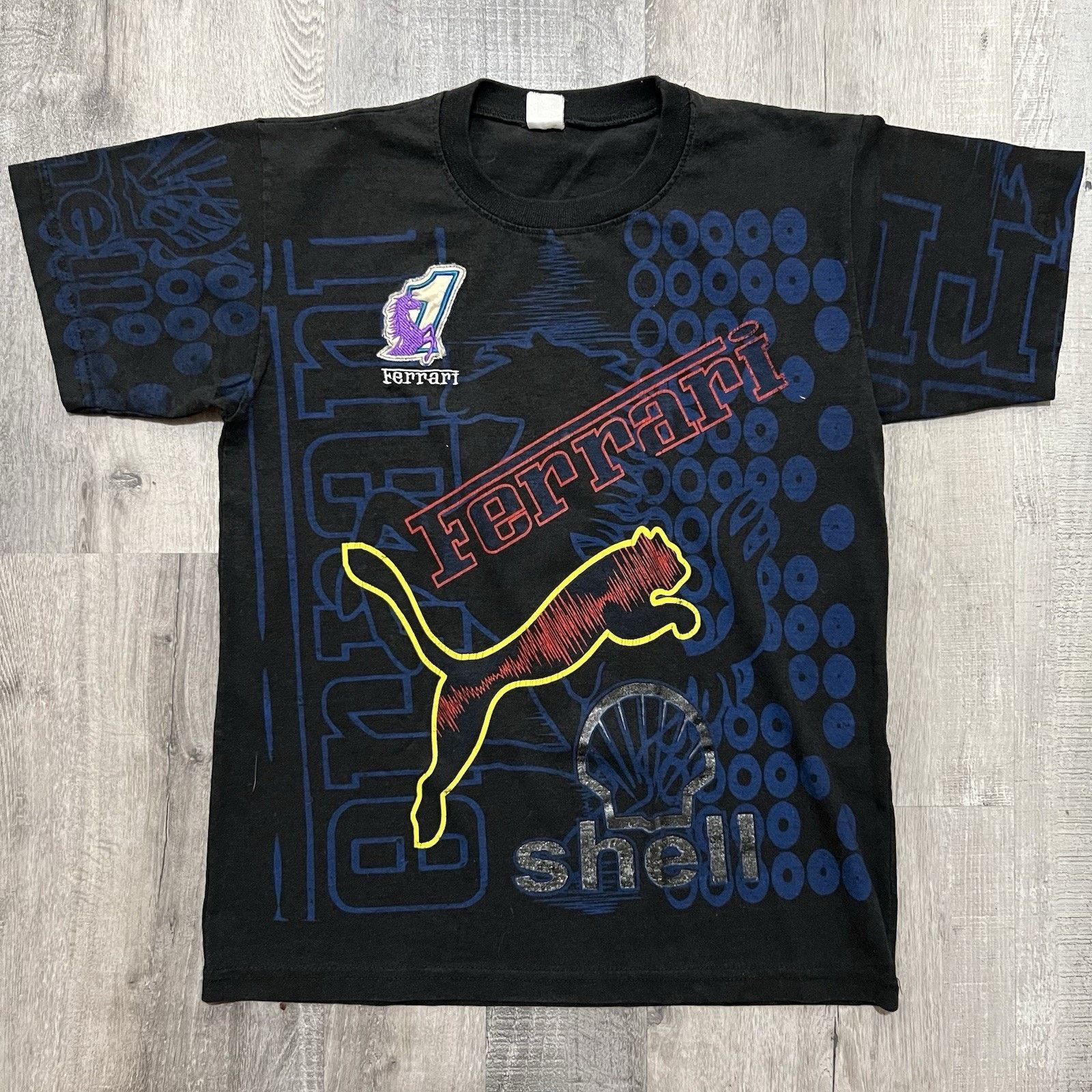 Vintage Vintage Ferrari AOP Shell Racing T Shirt Black Y2K Formula 1 Size US S / EU 44-46 / 1 - 1 Thumbnail