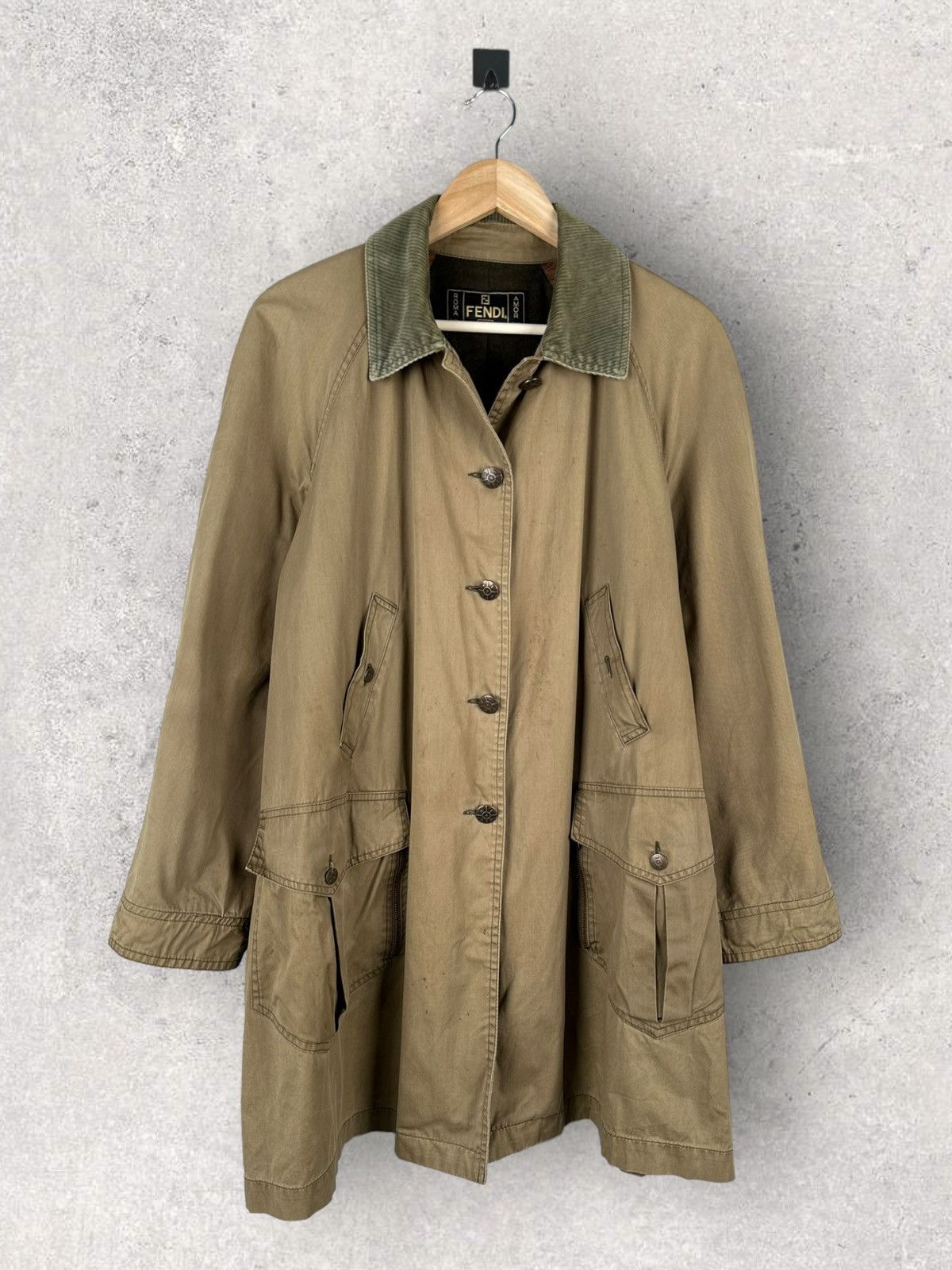 image of Archival Clothing x Fendi Vintage 90's Fendi Overcoat Trench Khaki Raw, Women's (Size Medium)