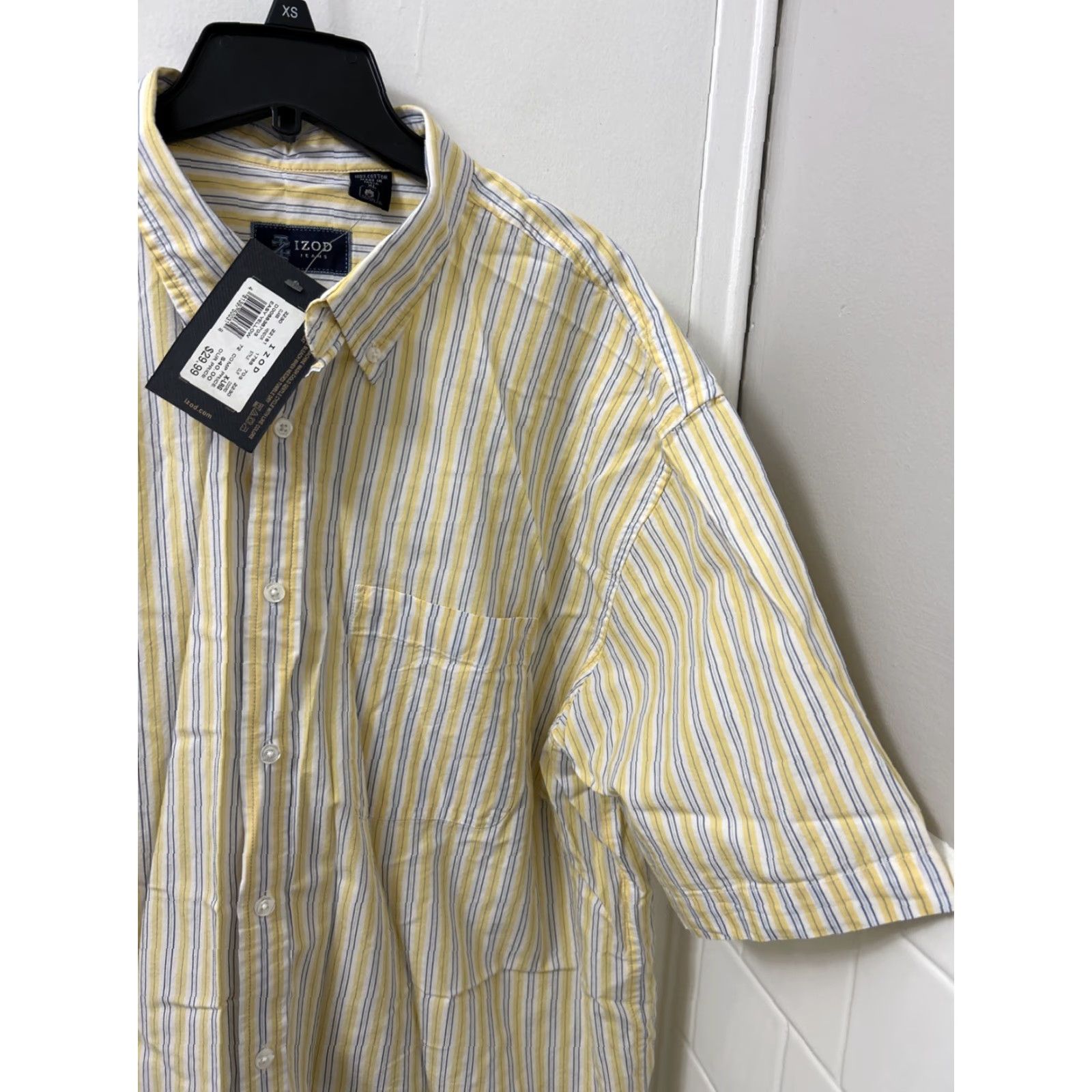 Izod IZOD Shirt Mens XL Yellow Oxford Striped Button-Down Pocket Short Sleeve Size US XL / EU 56 / 4 - 4 Thumbnail