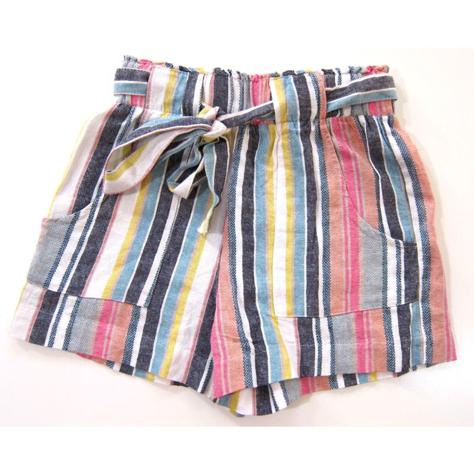 Vintage VINTAGE Indigo Rein Linen Pink Yellow White Stripe High Rise Pocket Chino Short Medium Size 32" / US 10 / IT 46 - 7 Thumbnail