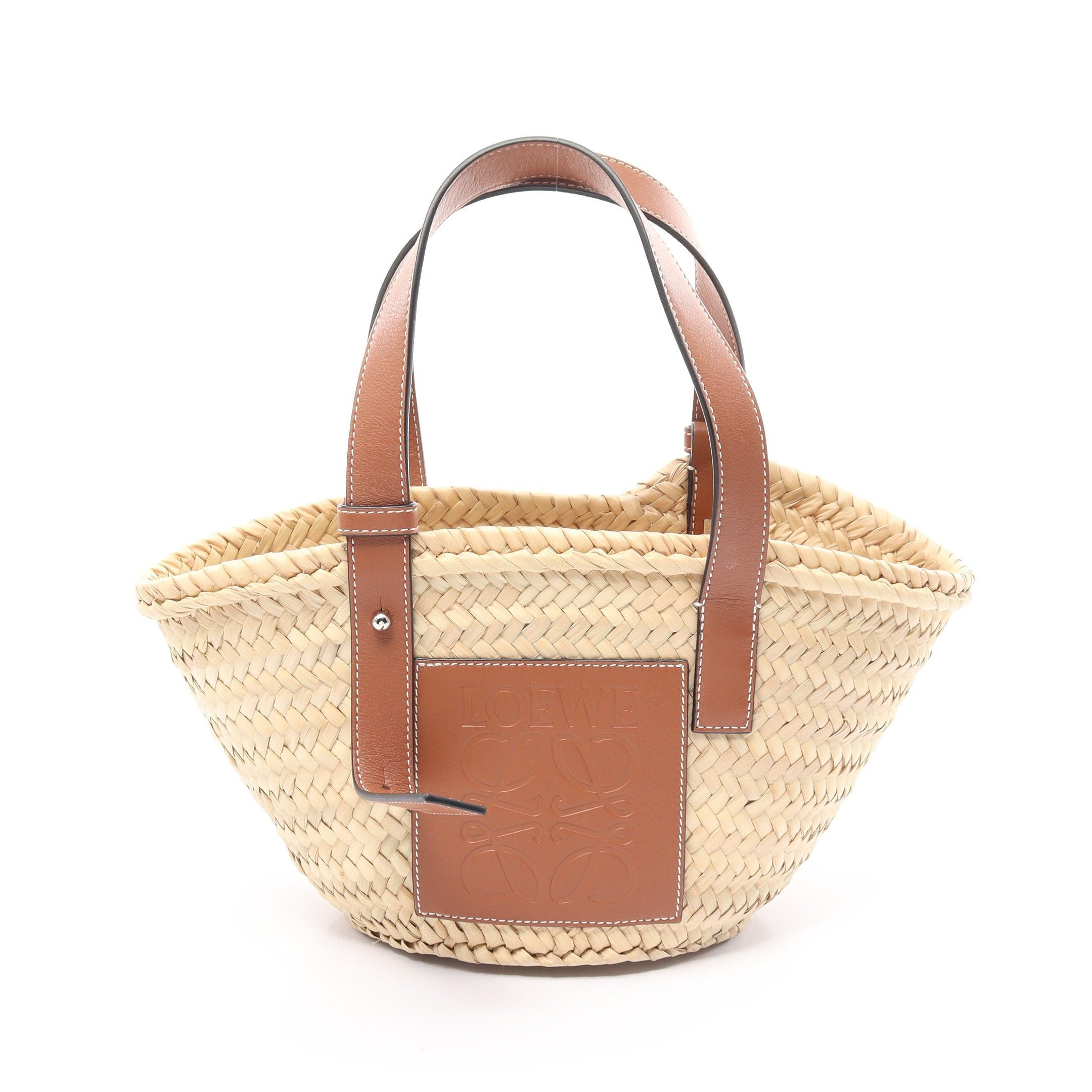 image of Loewe Basket Bag S Small Basket Bag Handbag Raffia Leather Beige Brown, Women's