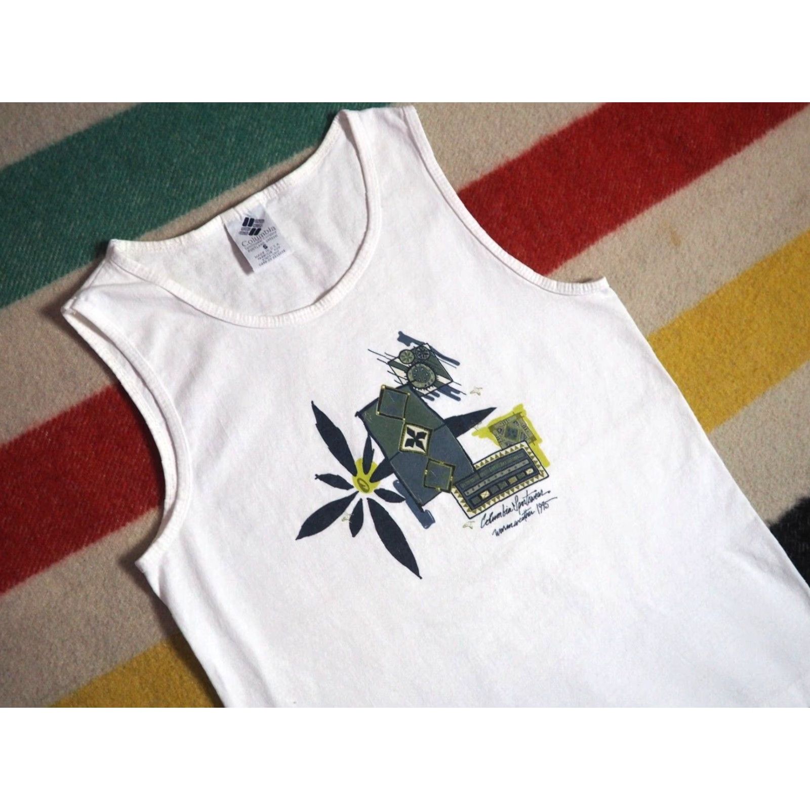 Vintage VINTAGE Columbia Outdoor Art Hiking White Tank Top Shirt Unisex S 1990s USA Made EUC Size US S / EU 44-46 / 1 - 2 Thumbnail