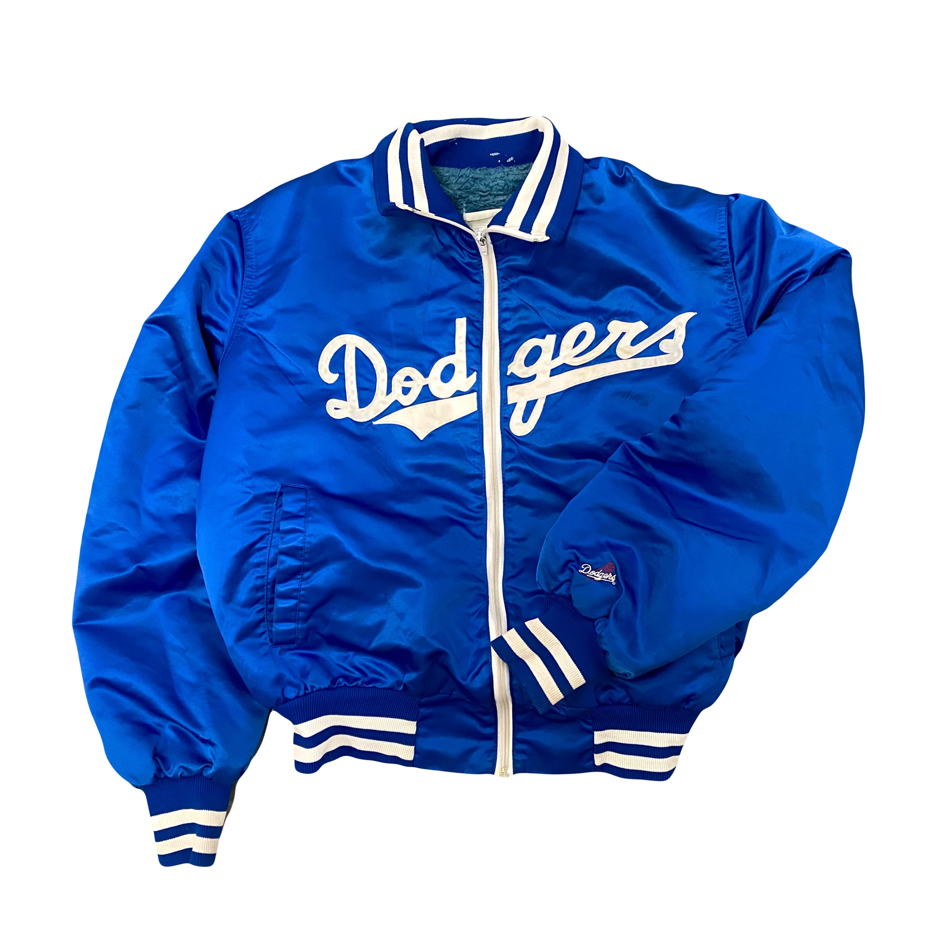 MLB × Vintage VTG 80s LA Dodgers Spellout Satin Fur Lining Jacket Size US L / EU 52-54 / 3 - 1 Thumbnail