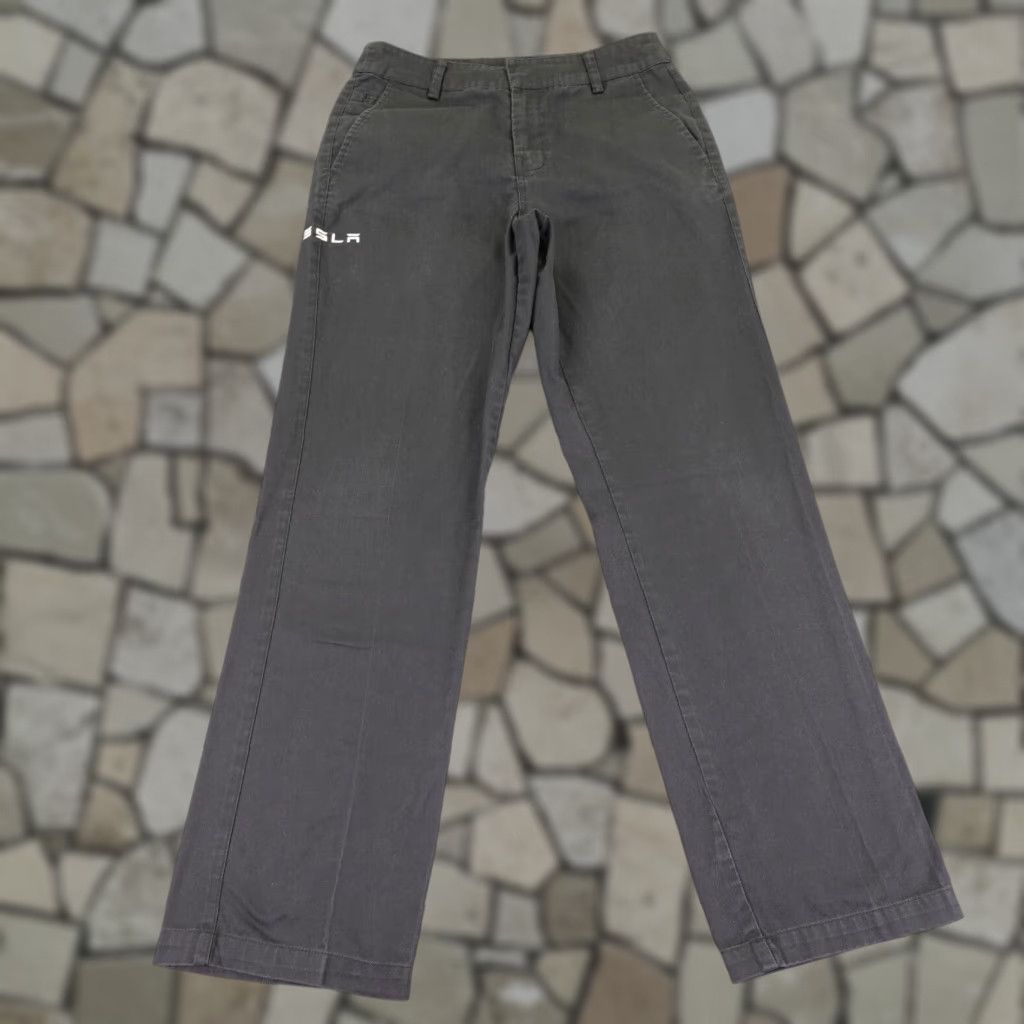 Vintage Tesla Pants Mens 30x32 Black Chino Utility Work Pants Mens Black Cotton Polyester Logo 90s Cars Theme Regular Straight Inseam 31in Jeans Style Chino Size US 31 - 1 Thumbnail