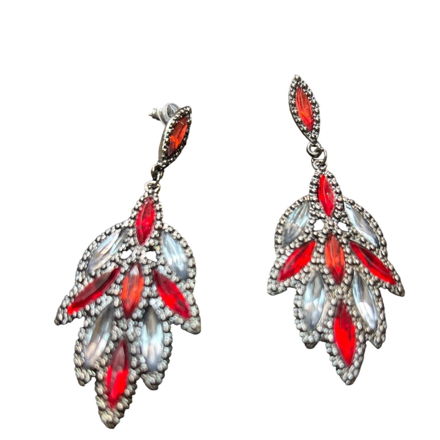 Other Silver & Red Dangle Teardrop Statement Earrings With Rhinest Size ONE SIZE - 3 Thumbnail