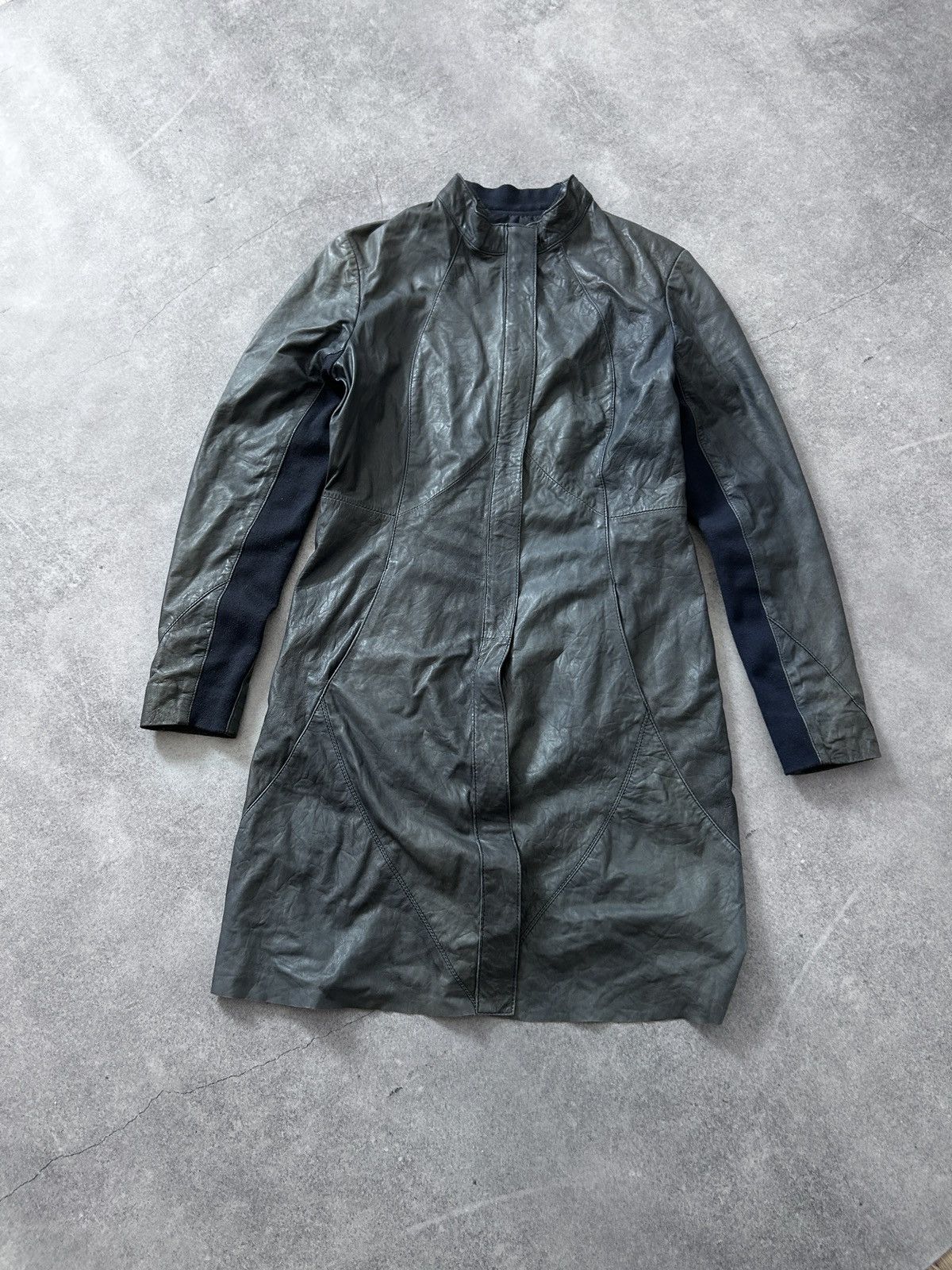 Genuine Leather Cigno Nero Avant-Garden long-leather blue jacket Size S / US 4 / IT 40 - 1 Thumbnail