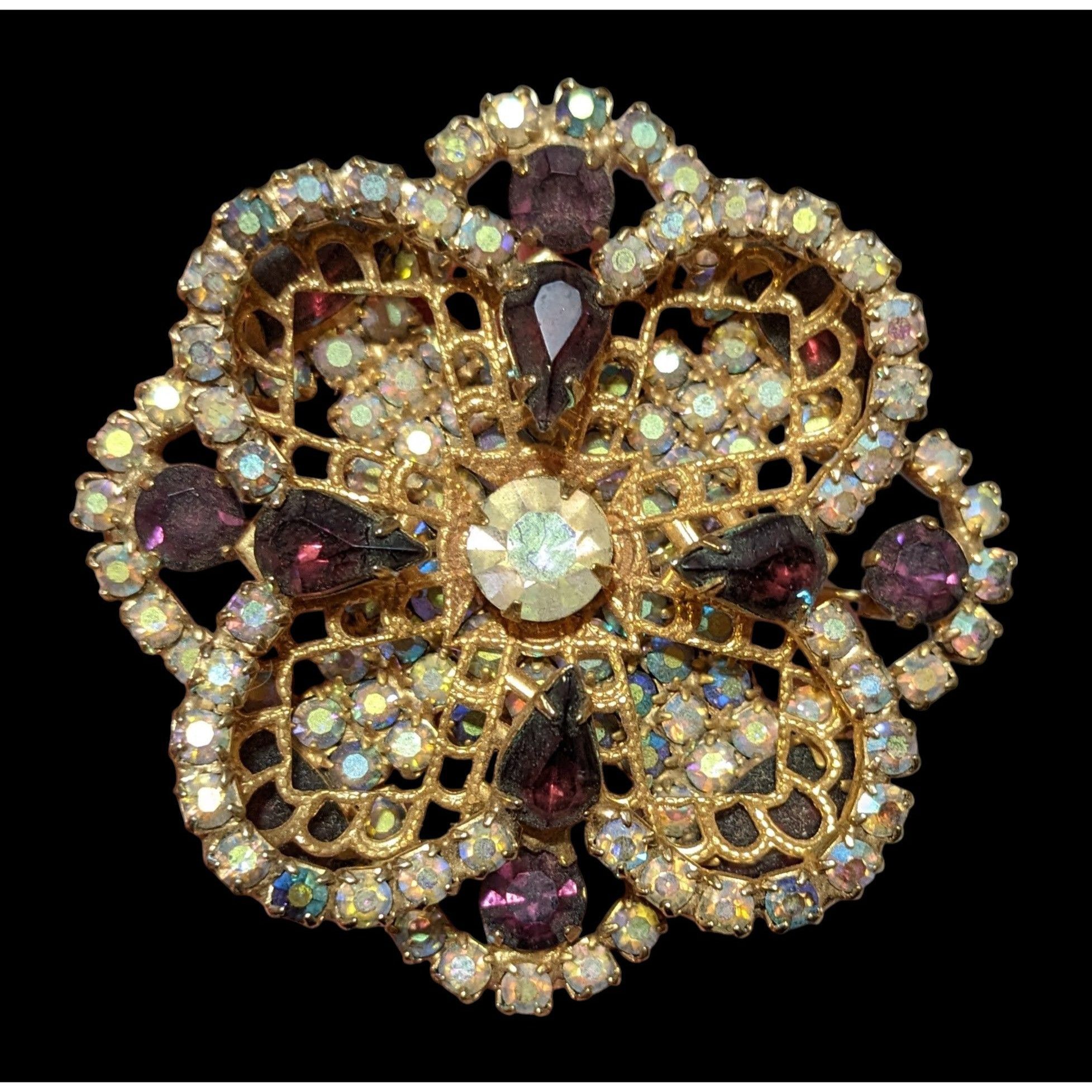 Other Vintage Floral Glam Multilayer Gold And Purple Rhinestone Br Size ONE SIZE - 1 Thumbnail