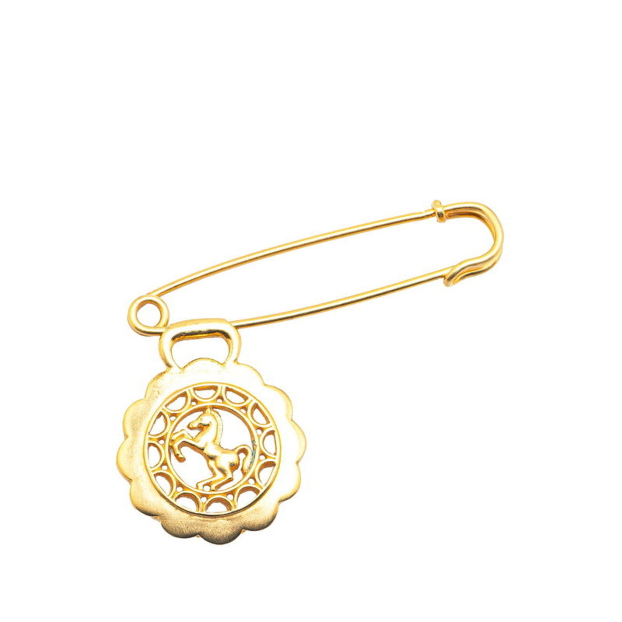 Hermes Hermes Horse Motif Pin Brooch Gold Plated Women's HERMES Size ONE SIZE - 1 Thumbnail