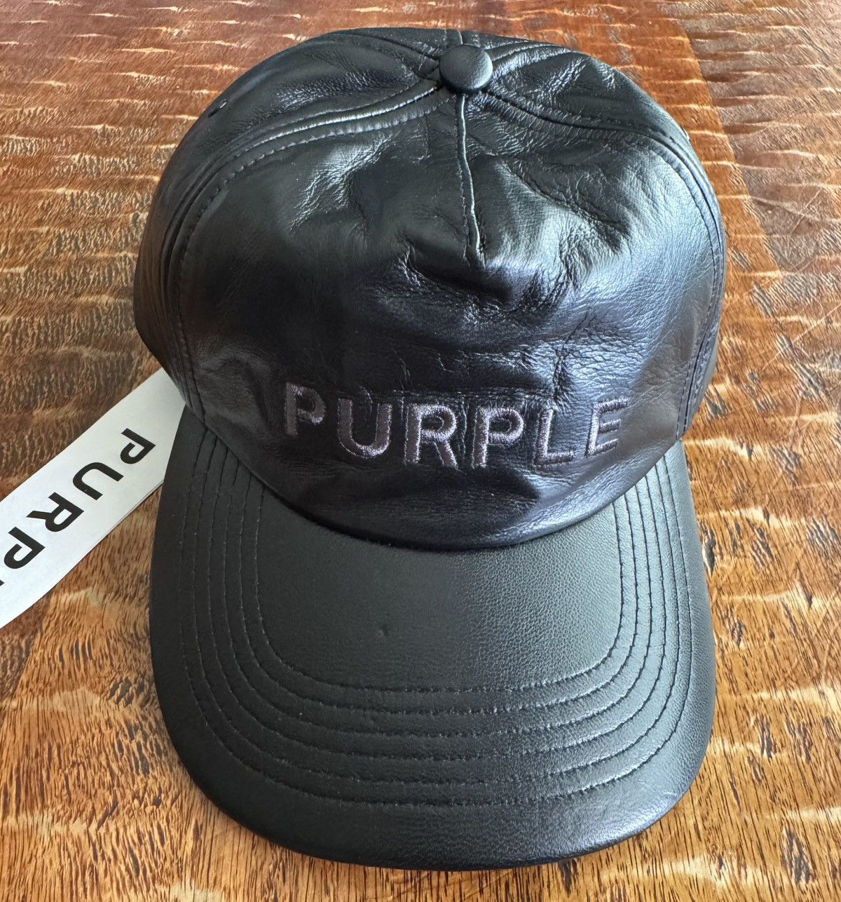 Purple Brand New PURPLE Brand Black Leather Hat Size ONE SIZE - 1 Thumbnail