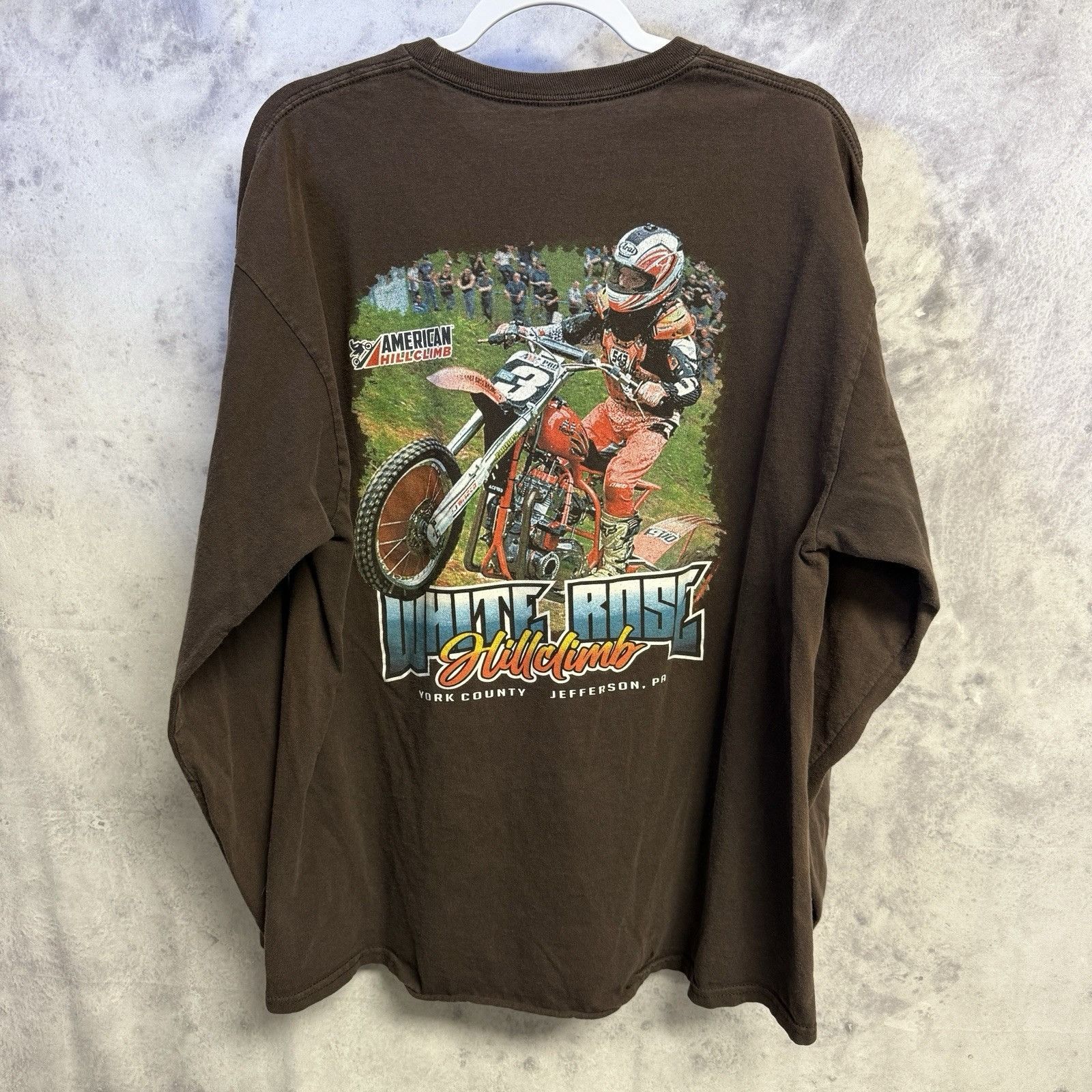 Vintage American Hillclimb Dirtbike T Shirt Brown Long Sleeve Size US XL / EU 56 / 4 - 1 Thumbnail