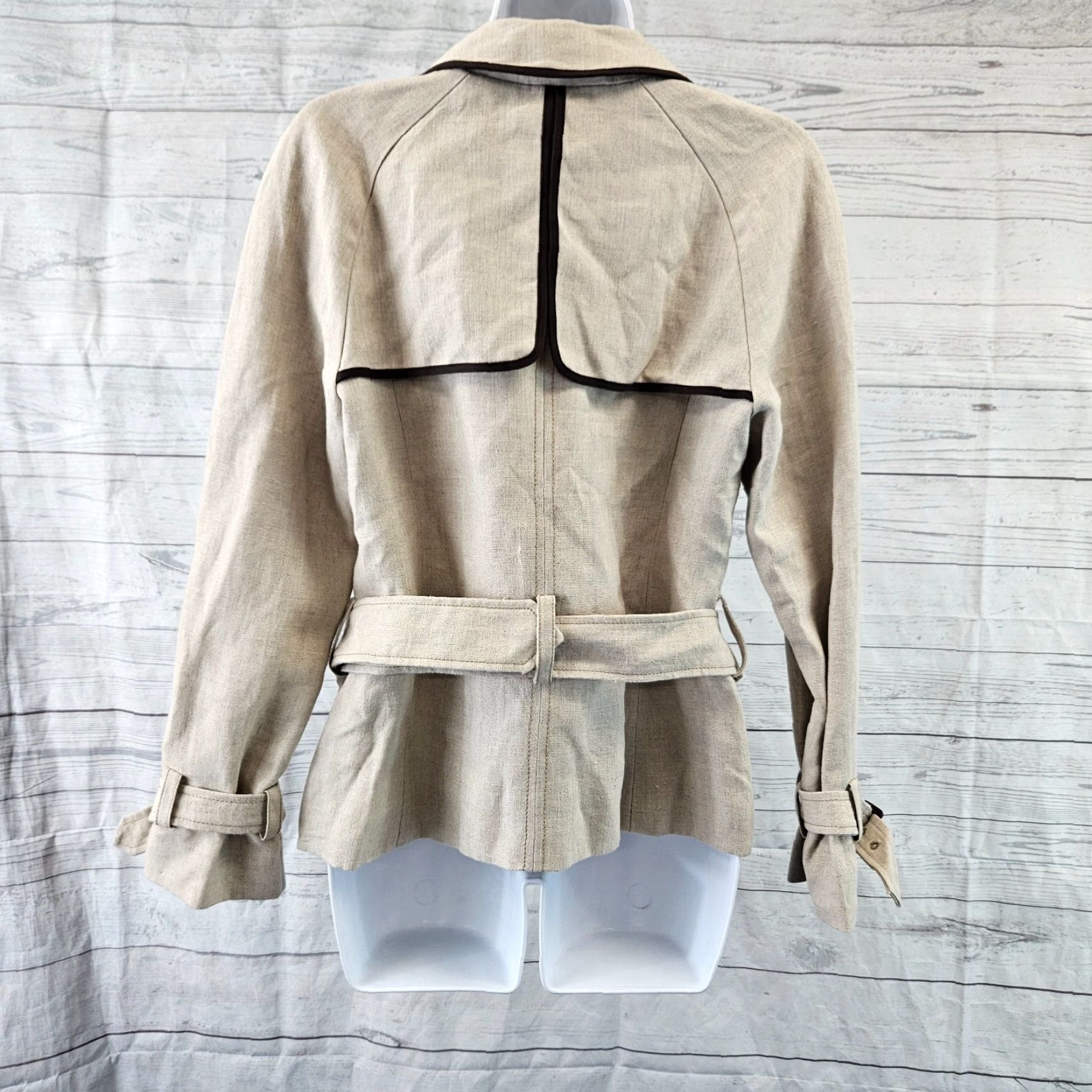 Ann Taylor Ann Taylor LOFT Womens Jacket Sz 10 Beige Brown Linen Snap Buttons Belt Size L / US 10 / IT 46 - 4 Thumbnail