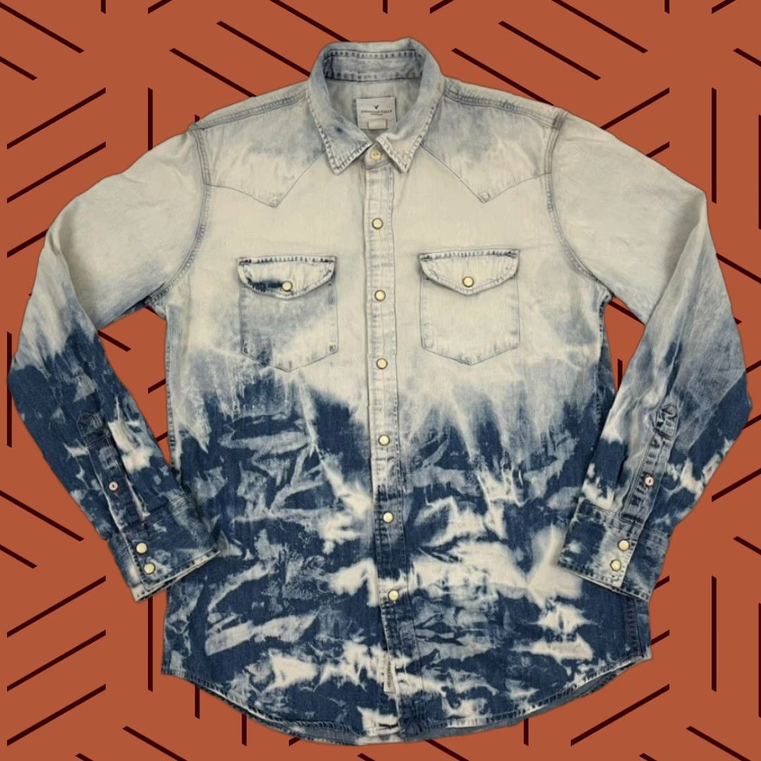 American Eagle Outfitters American Eagle Shirt Mens Medium Blue White Pearl Snap Western Pockets Tie Dye Size US M / EU 48-50 / 2 - 1 Thumbnail