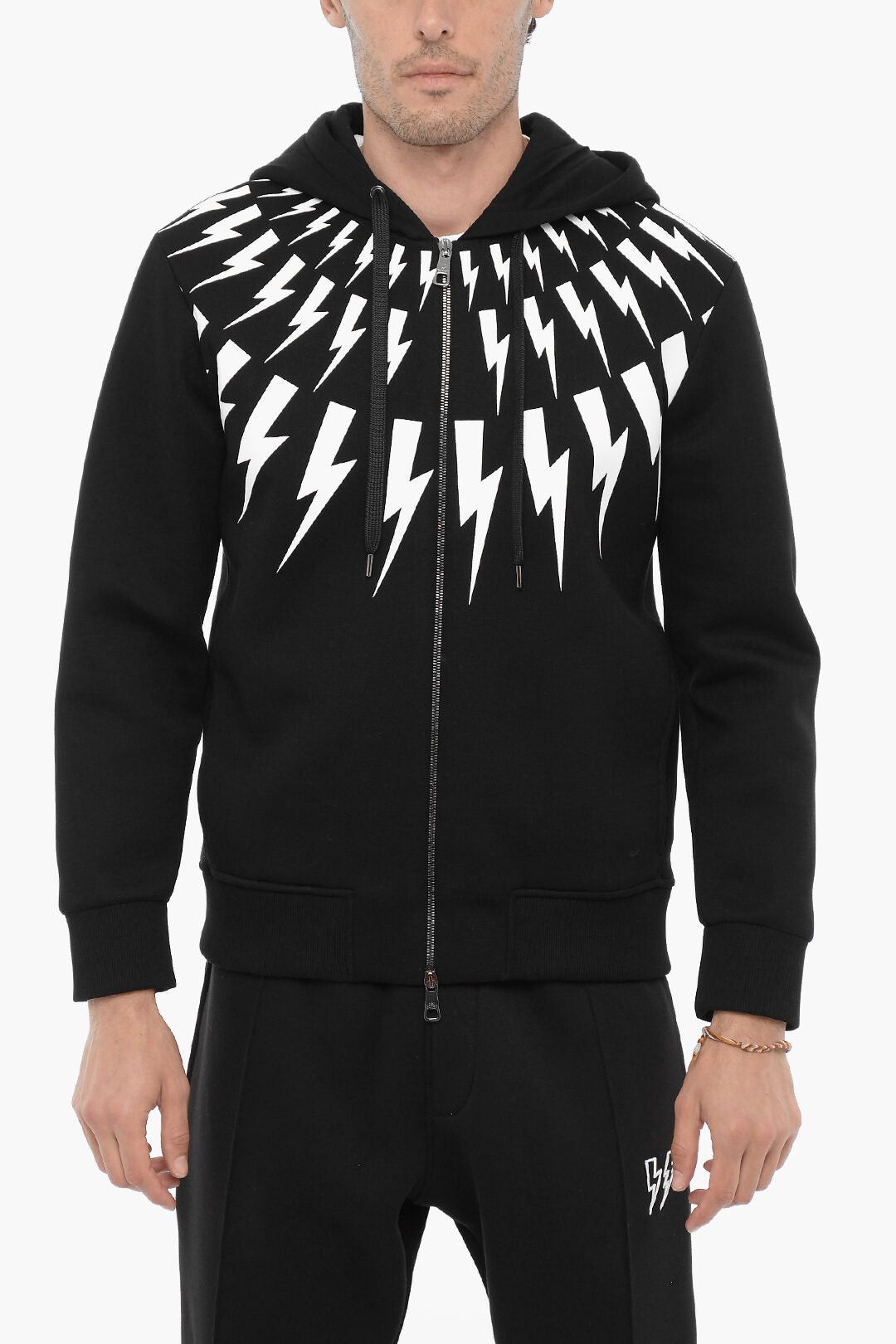 Neil Barrett Neoprene Slim Fit Hoodie FAIRISLE THUNDELBOLT Size US L / EU 52-54 / 3 - 1 Thumbnail