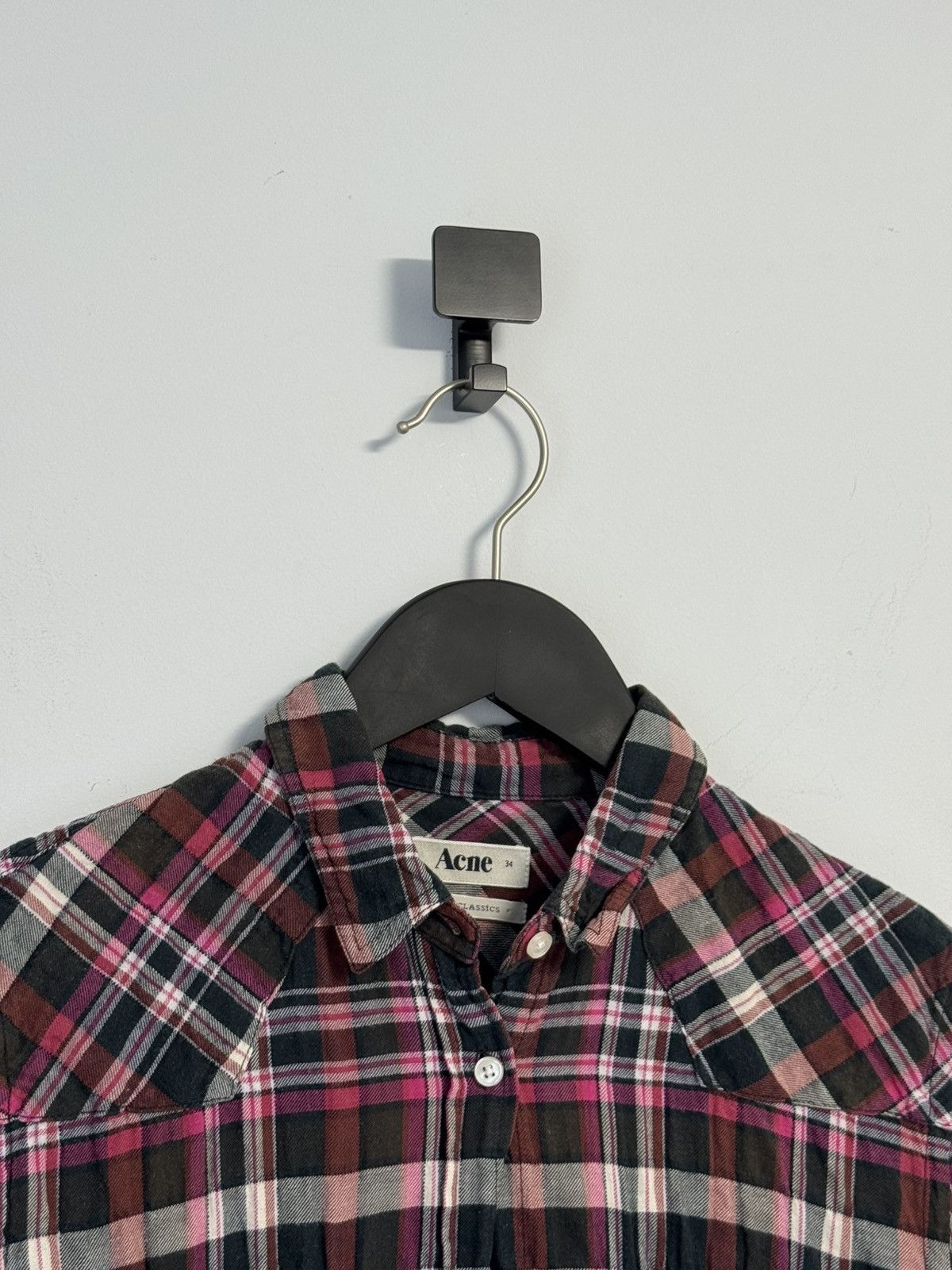 Acne Studios Acne Studios Pink Plaid Flannel Shirt Long Sleeve Size XXS / US 00 / IT 34 - 2 Thumbnail