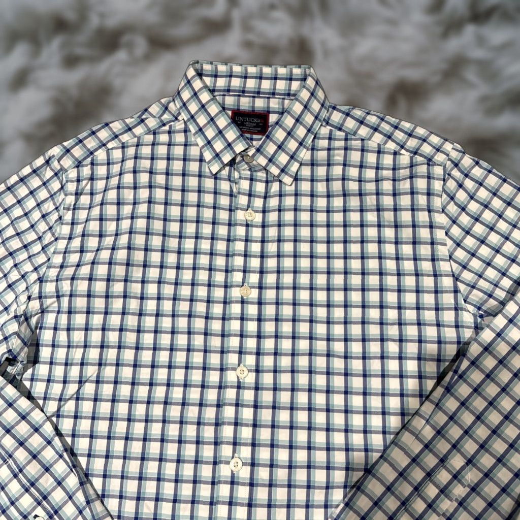 UNTUCKit UNTUCKit Shirt Mens M Blue White Plaid Foris Button Up Stretch Long Sleeve Size US M / EU 48-50 / 2 - 1 Thumbnail