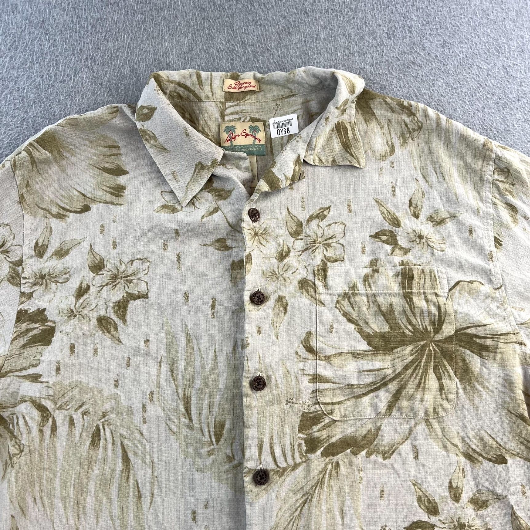 Reyn Spooner VINTAGE Reyn Spooner Shirt Mens L Tan Silk Hawaiian Floral Button-Up Camp Aloha Size US L / EU 52-54 / 3 - 4 Thumbnail