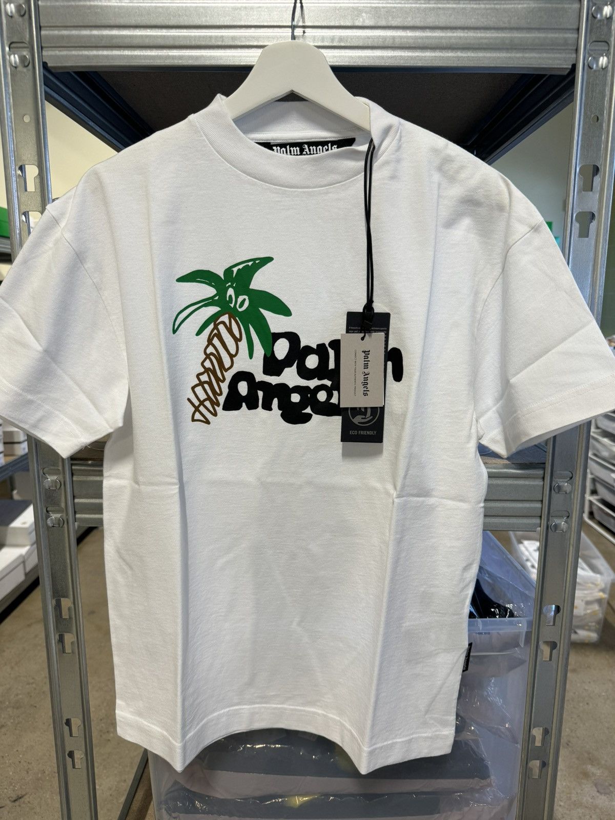 image of Palm Angels Logo T-Shirt New 450$ in White, Men's (Size Large)