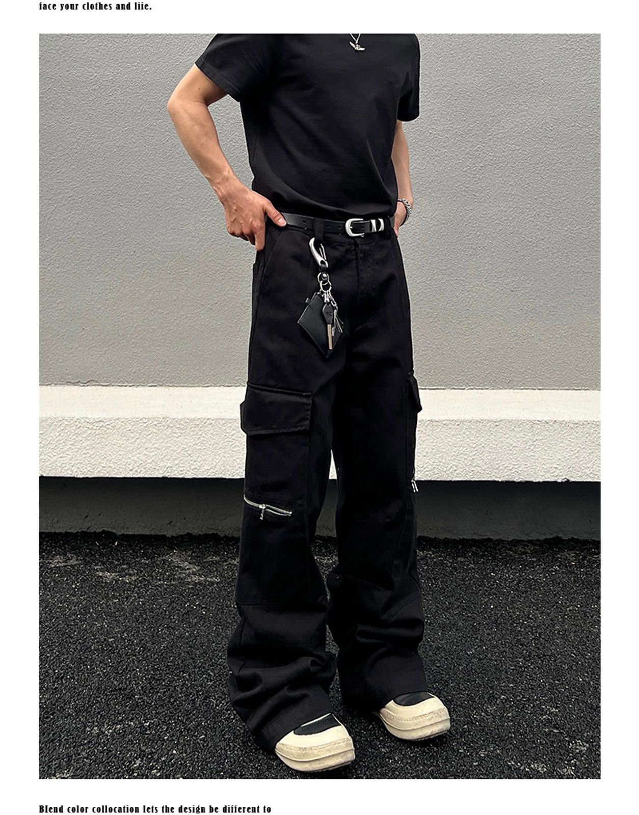 Vintage Stylish Black Cargo Pants with Zipper Details Size US 32 / EU 48 - 5 Thumbnail