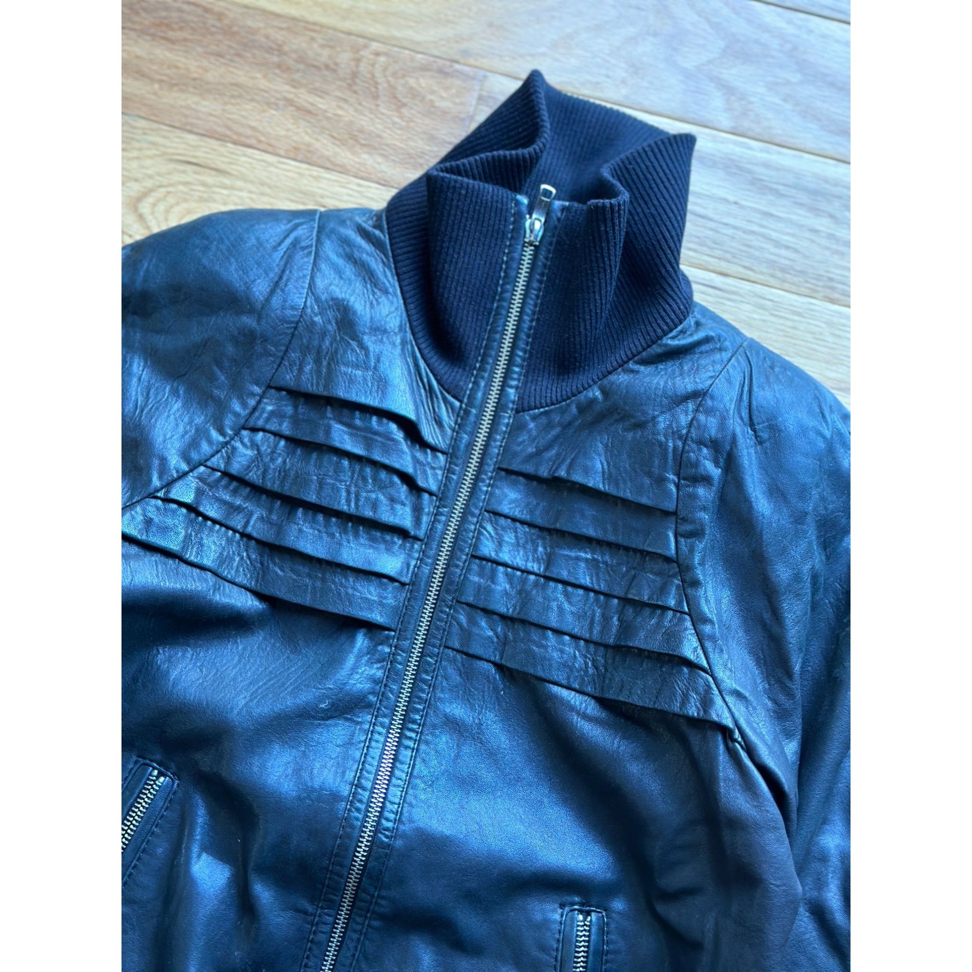 Diesel DIESEL BLACK LAMB LEATHER MOTO ZIP UP JACKET PLEATED DETAIL Size M / US 6-8 / IT 42-44 - 3 Thumbnail