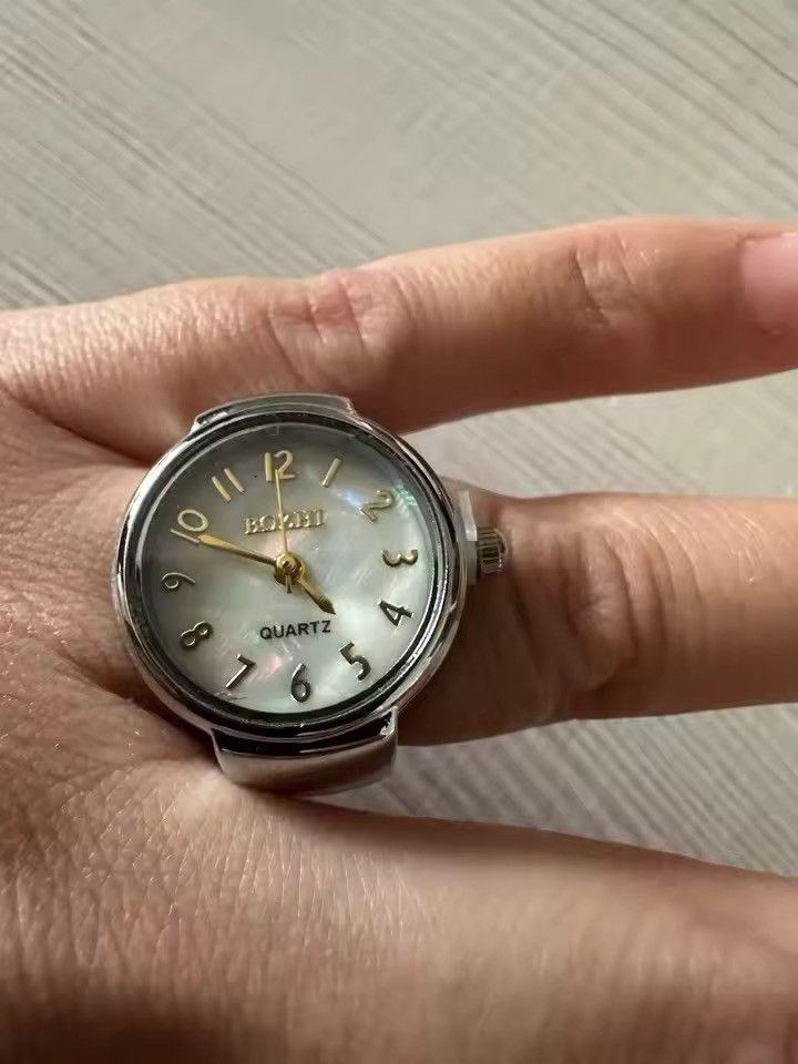 Jewelry Minimalist Gold Quartz Watch Ring - Flexible Stretch Band Size ONE SIZE - 3 Thumbnail