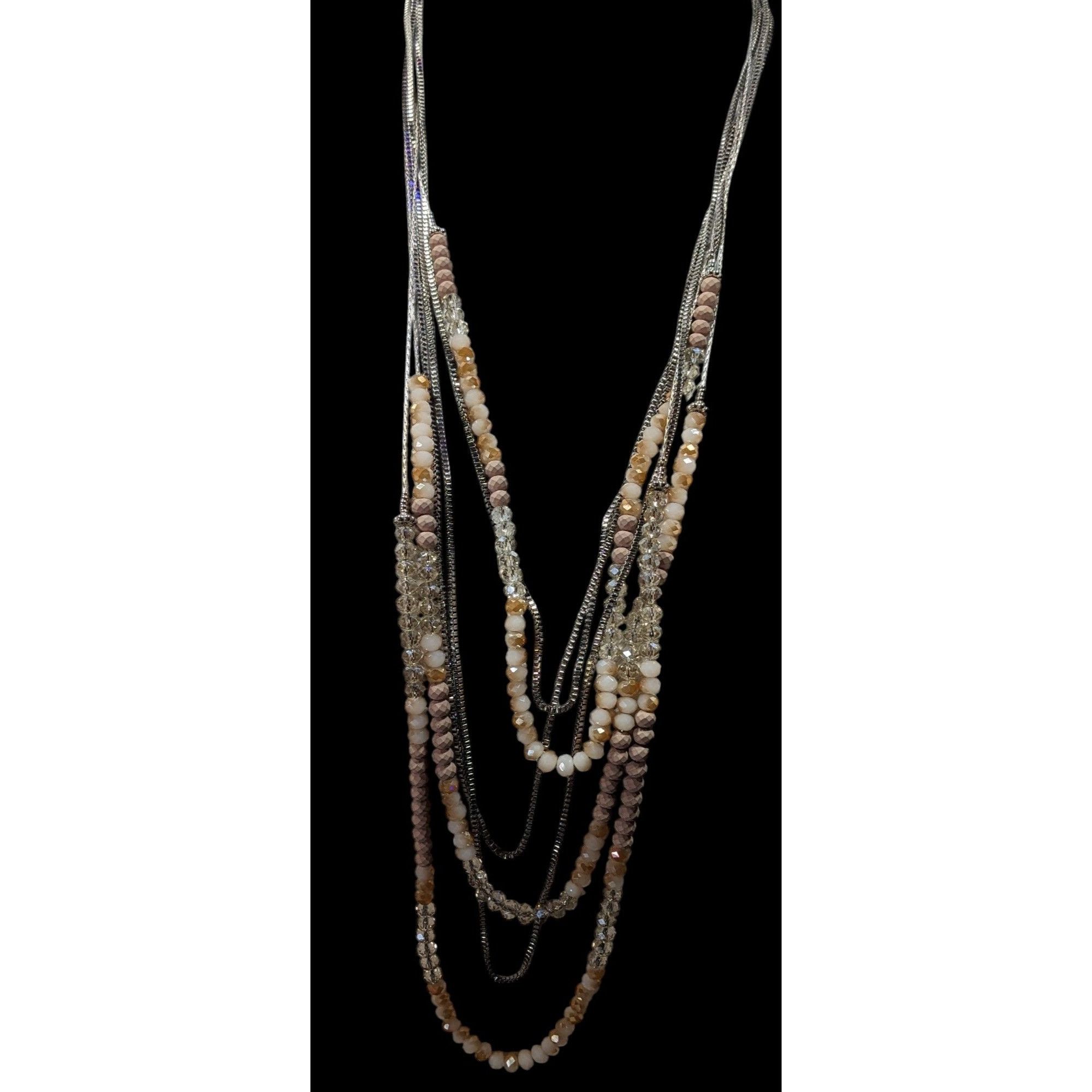 Vera Wang Vera Wang Multilayer Glass Beaded Silver Tone Chain Necklace Size ONE SIZE - 1 Thumbnail