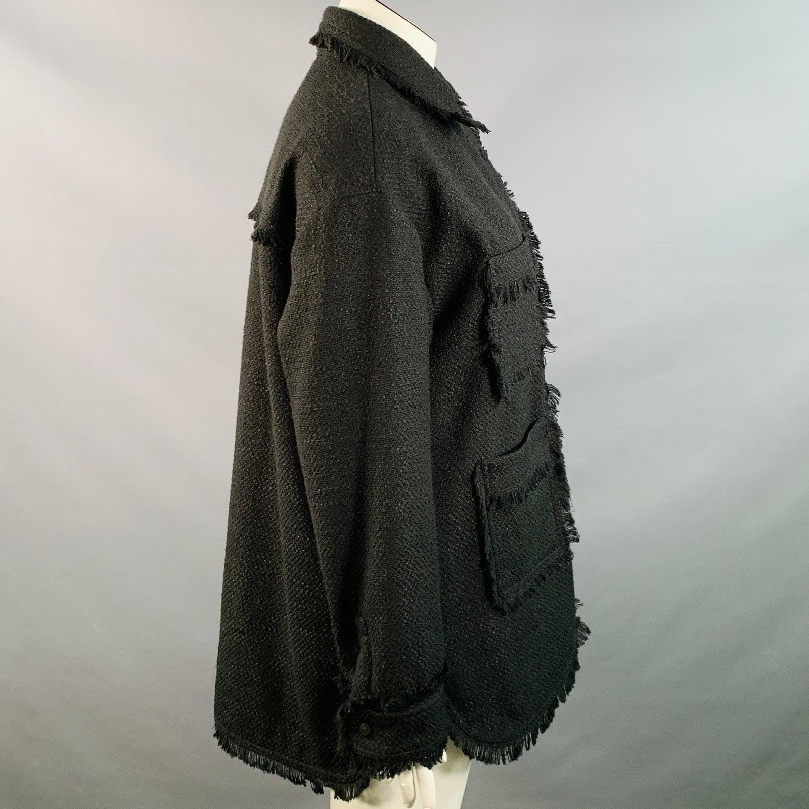 APPARIS Size XL Black Polyester Tweed Patch Pockets Fringed Coat Size XL / US 12-14 / IT 48-50 - 3 Thumbnail