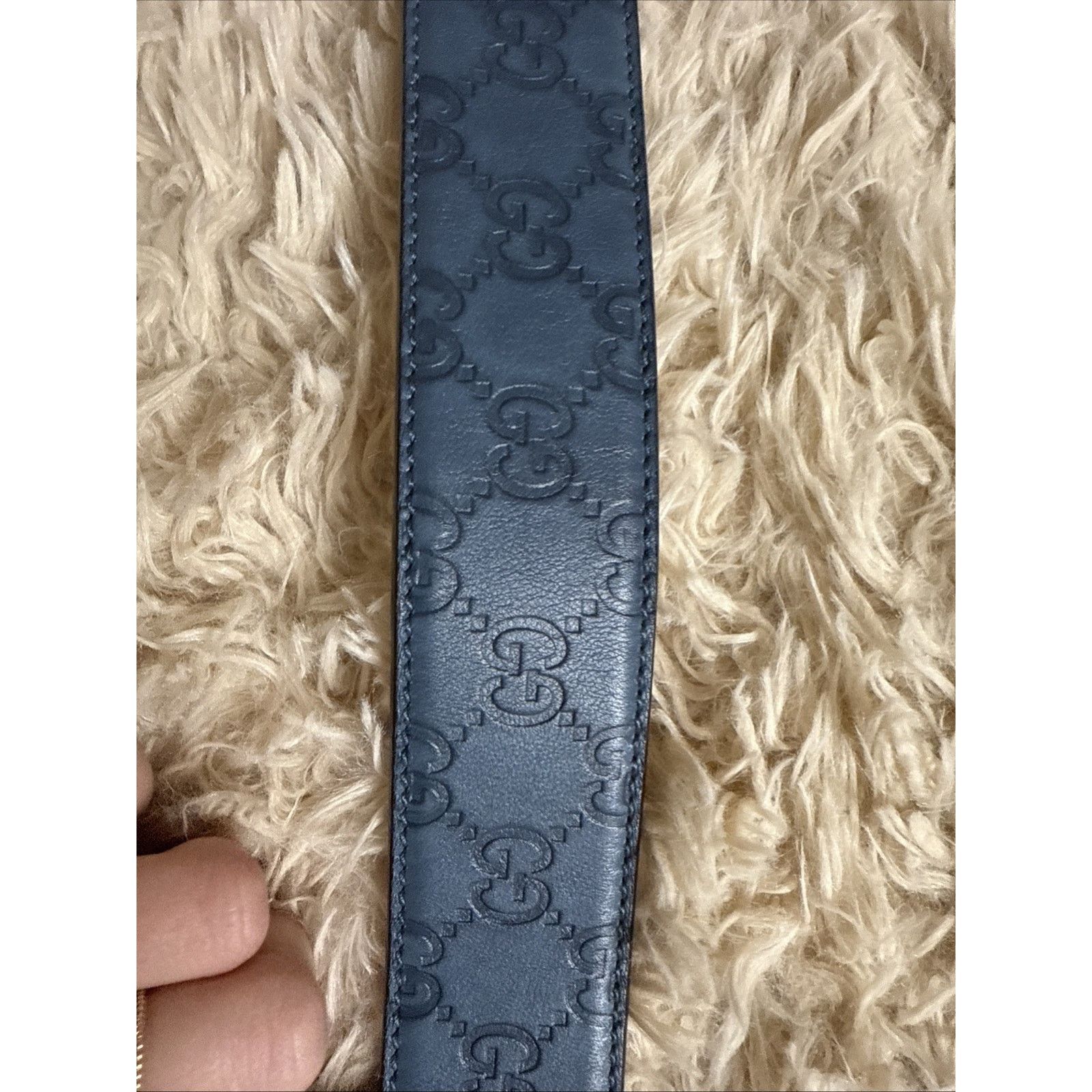 Gucci Men's Gucci Blue GG Supreme Marmont Embossed Leather Belt Size 36 - 5 Thumbnail
